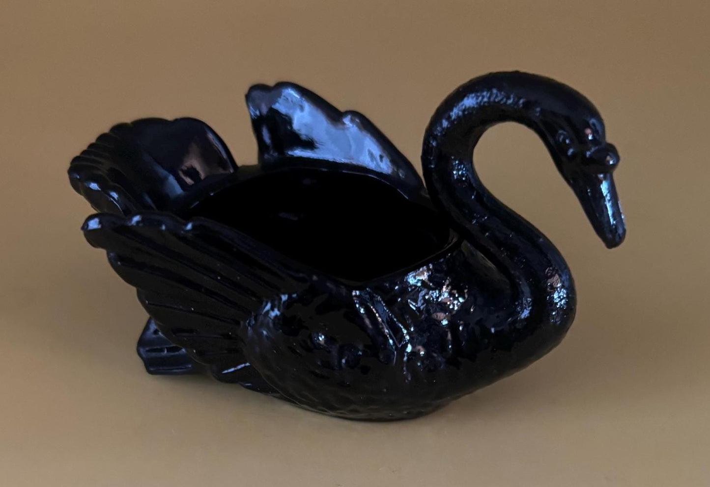 Vintage Ebony Swan Black Cambridge Glass Art Salt Cellar Small Swan Figurine Salt Cellar Lover Antiques and Vintage