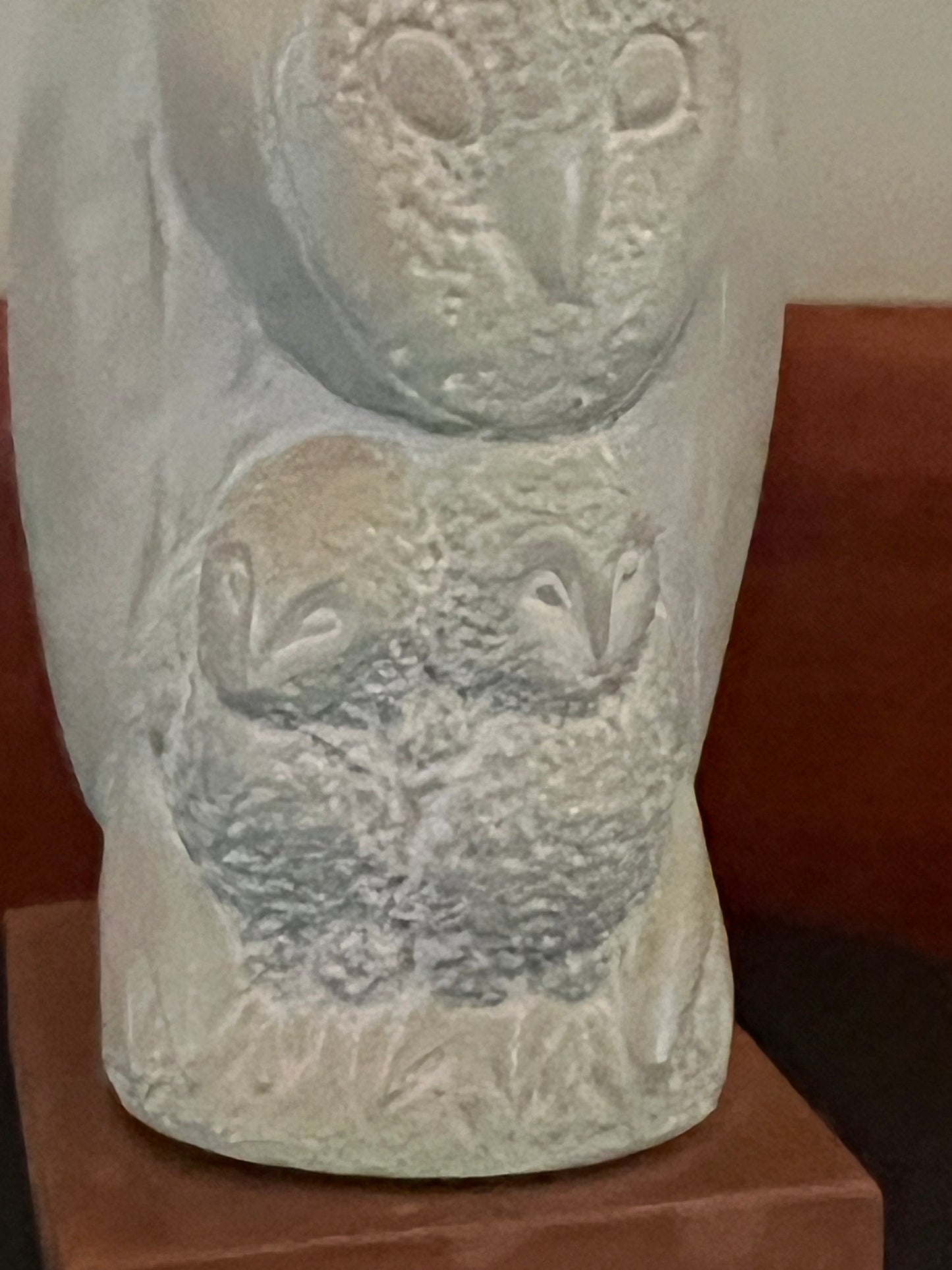 Vintage Grete Schiller Owl and Babies Statue, Alva Museum Replica Owl Figurine with wood base, Vintage