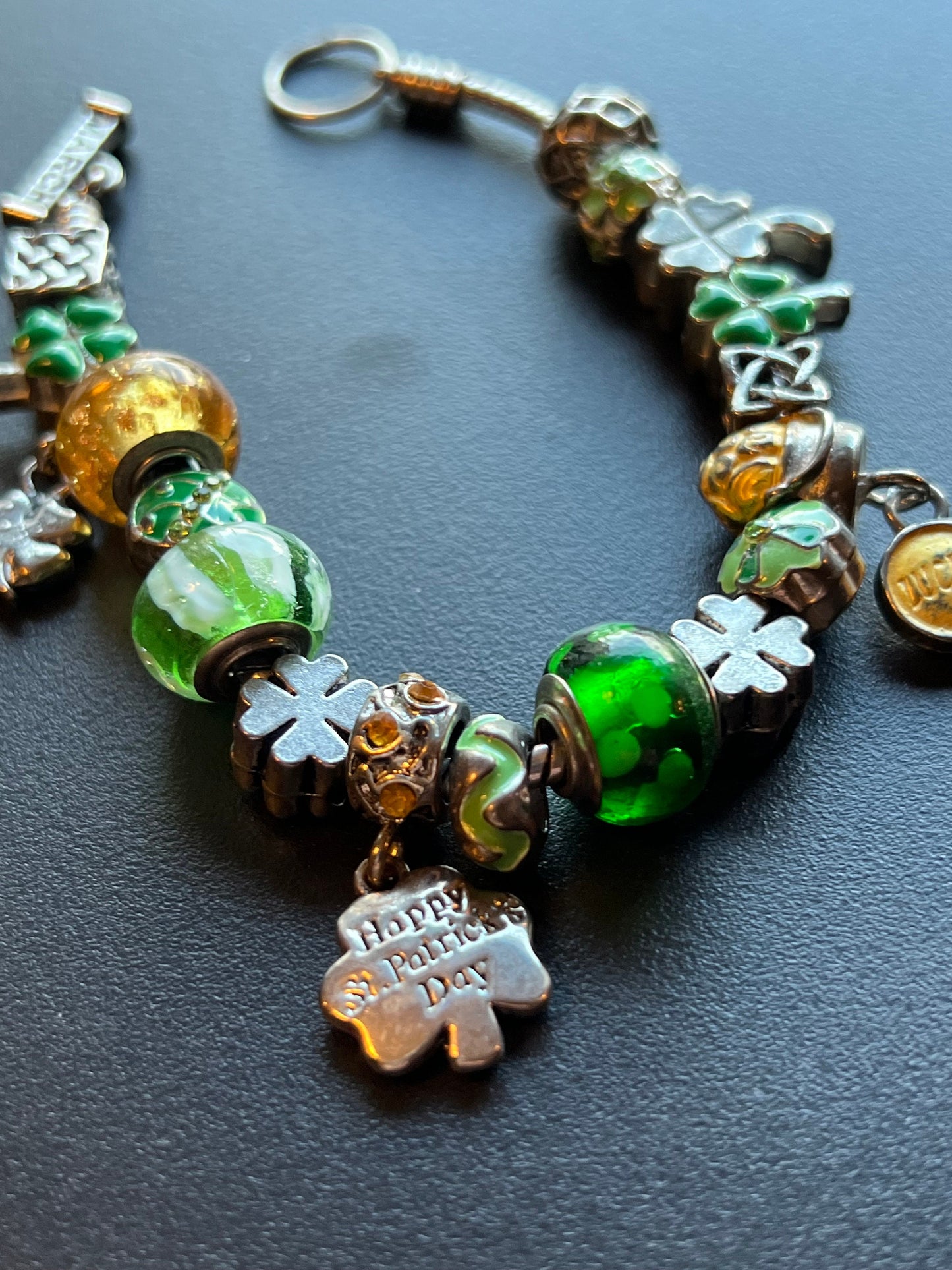 Willabee & Ward Charm Bracelet: Lucky Green Beads, Silver Clover