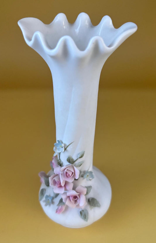 Vintage Lefton Hand Painted Porcelain Vase Roses Capodimonte Style Figurines Japanese Lover Antiques and Vintage