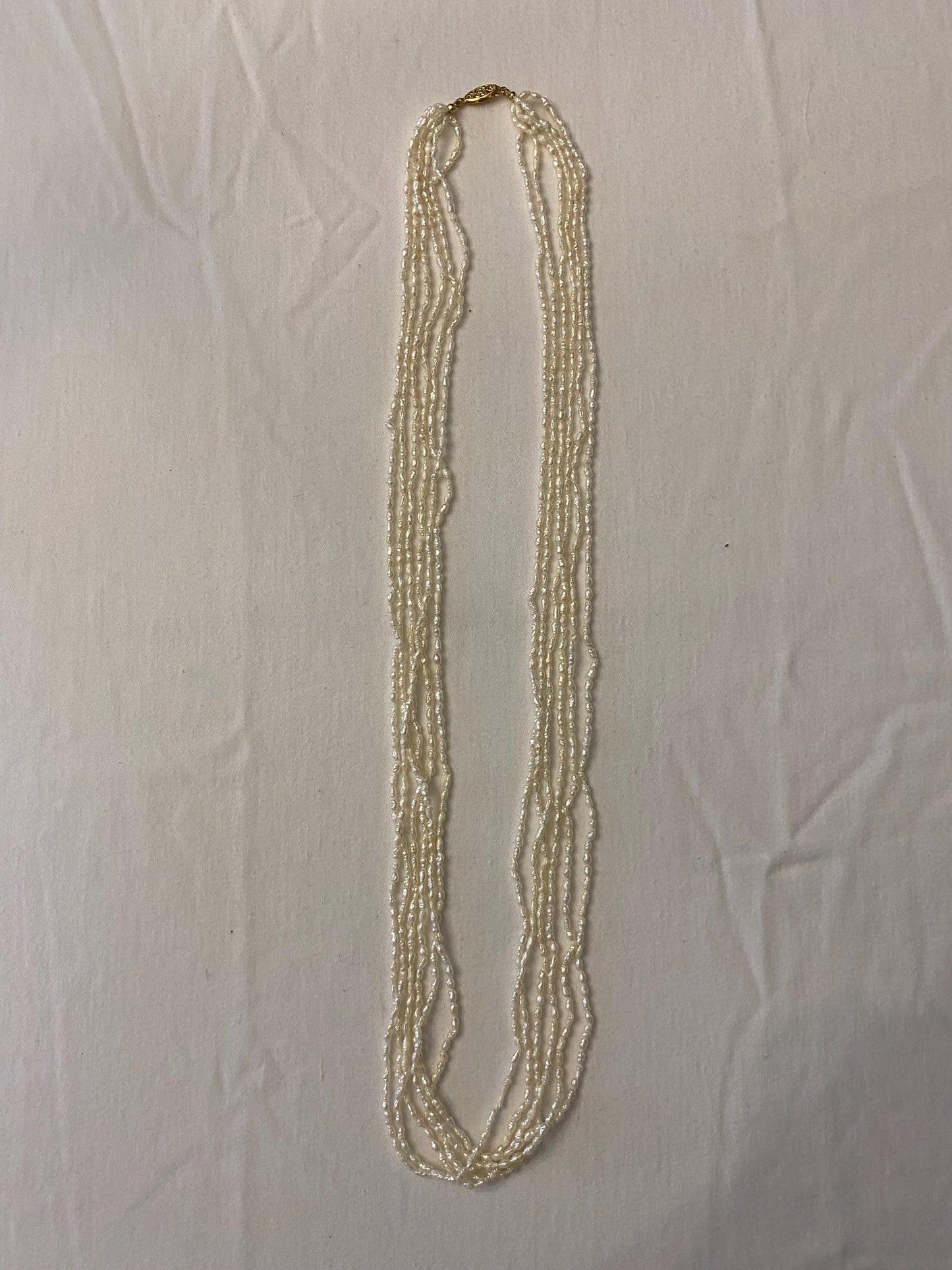 Vintage 6-Strand Pearl Necklace, Off White Beaded Design Jewelry