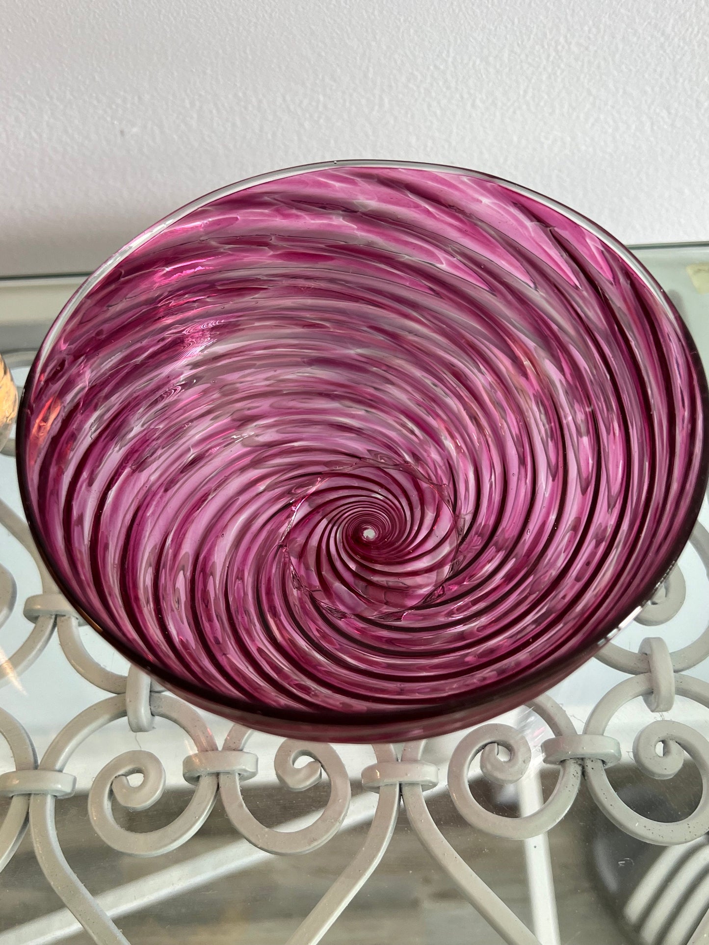 Vintage Cranberry Glass Bowl: Pink Swirl Art Glass, Circa 1960s