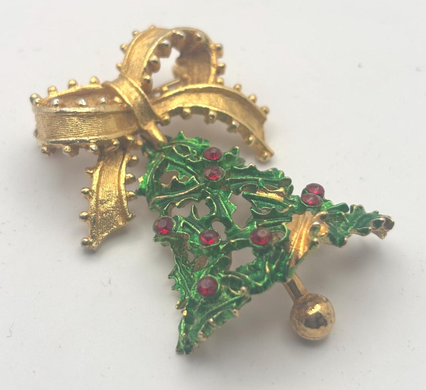 MYLU Christmas Bell Tree Brooch, Enamel Colorful Holiday Pin, Red Rhinestone Holiday Jewelry