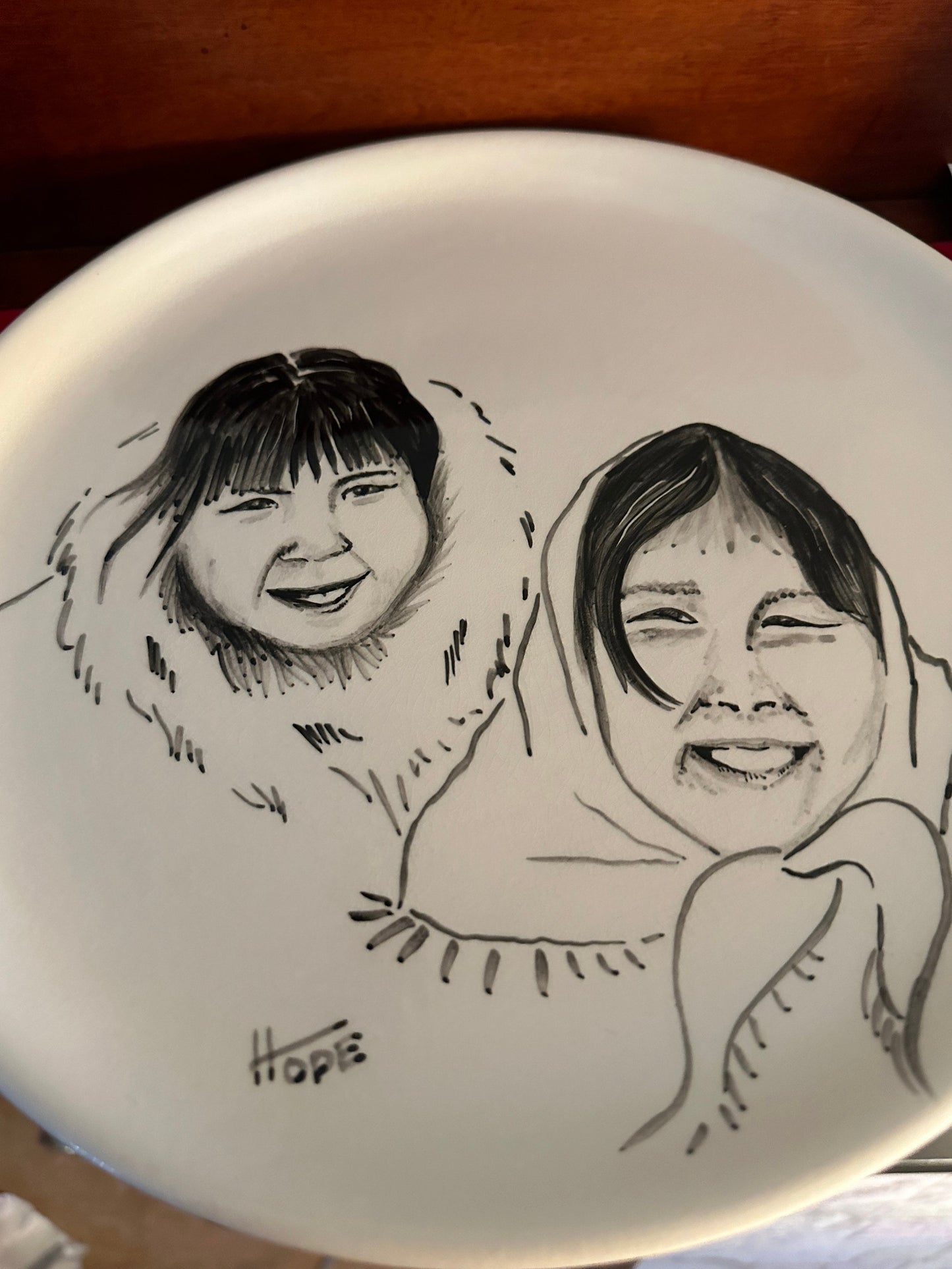 Vintage HOPE Bering Sea Hand Painted Plate: Alaskan Women Art