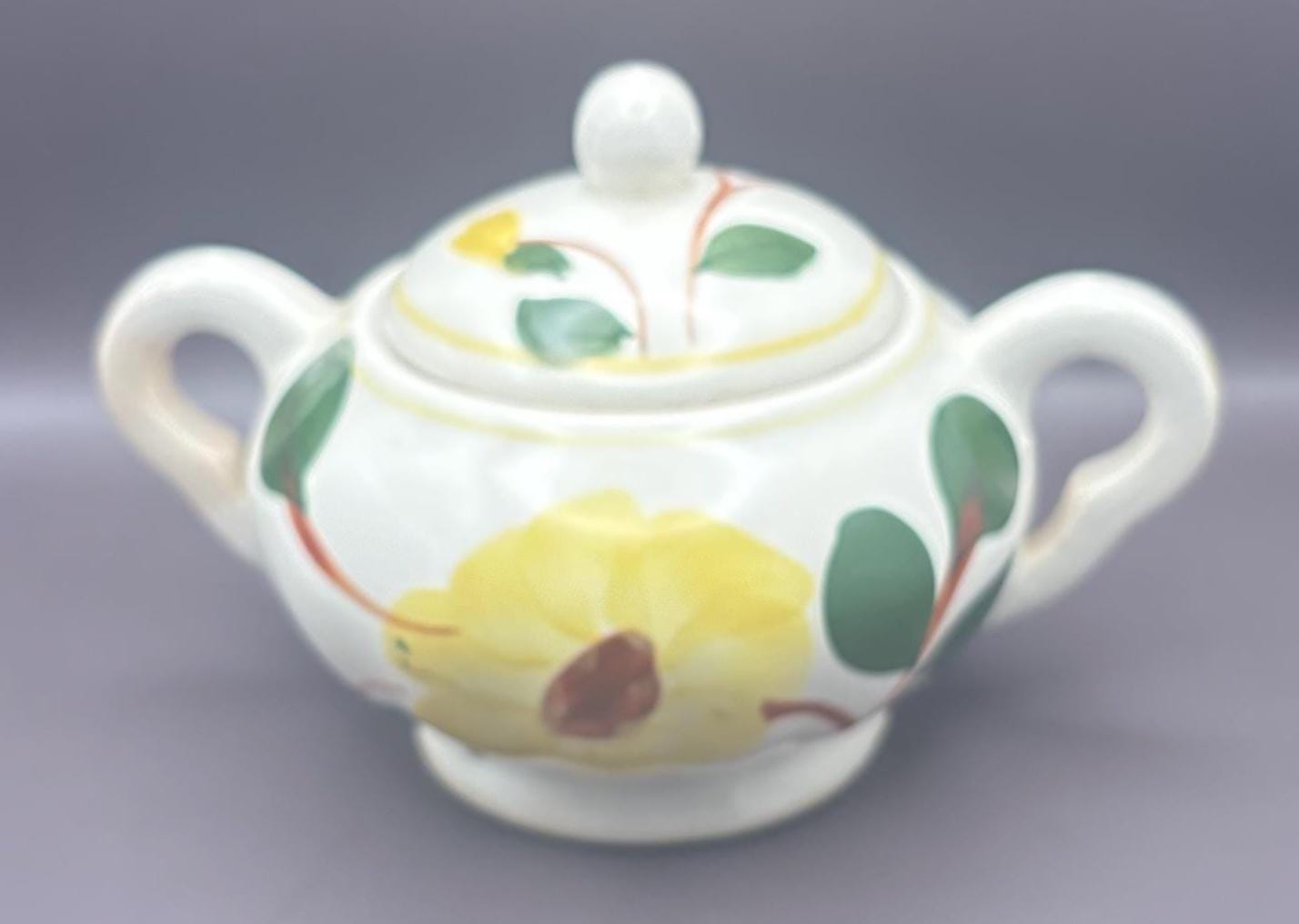 Blue Ridge Pottery Sugar Bowl with Lid, Yellow Nocturne Ridge Daisy Floral, Southern Potteries, Lover Antiques and Vintage