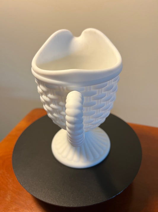 Vintage Imperial Glass Basket Weave Milk Glass Creamer Pitcher