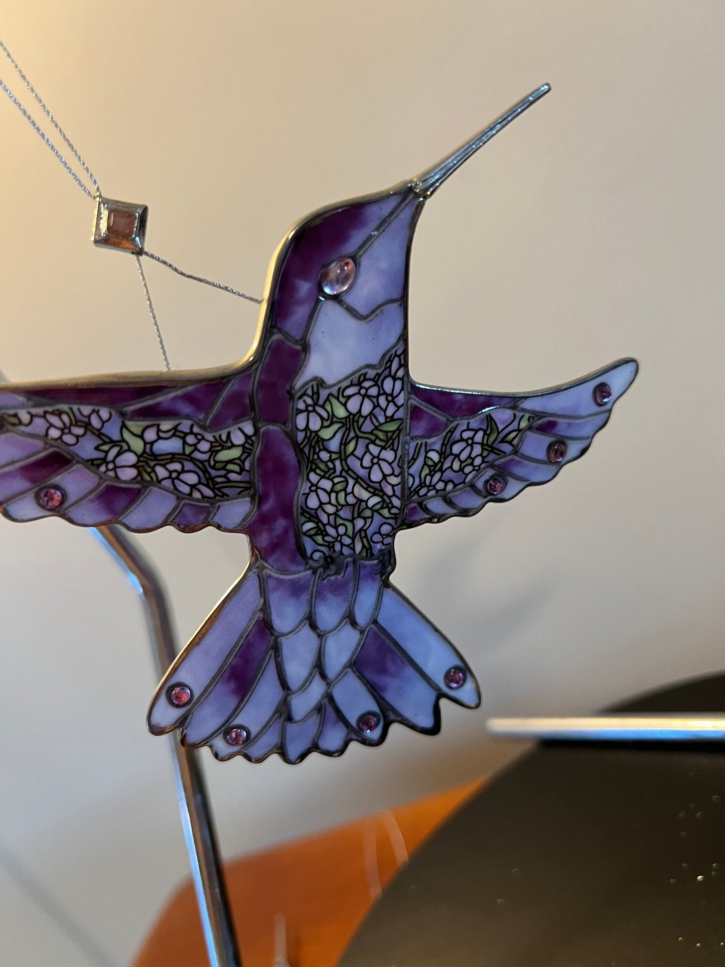 Vintage Hummingbird Stained Glass Art Sun Catcher pink