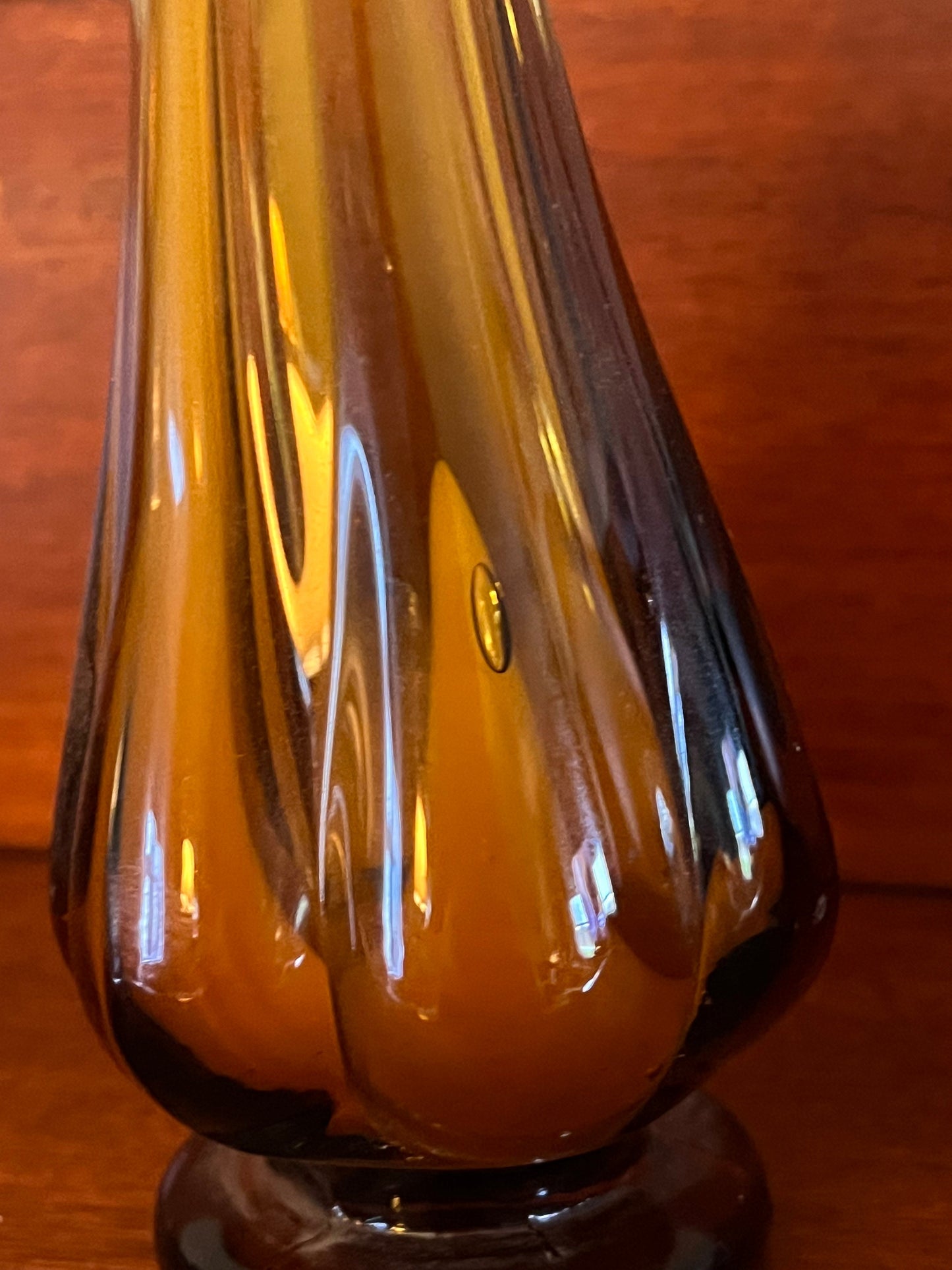 Vintage Italian Amber Swung Glass Vase: Mid-Century Pedestal Vase