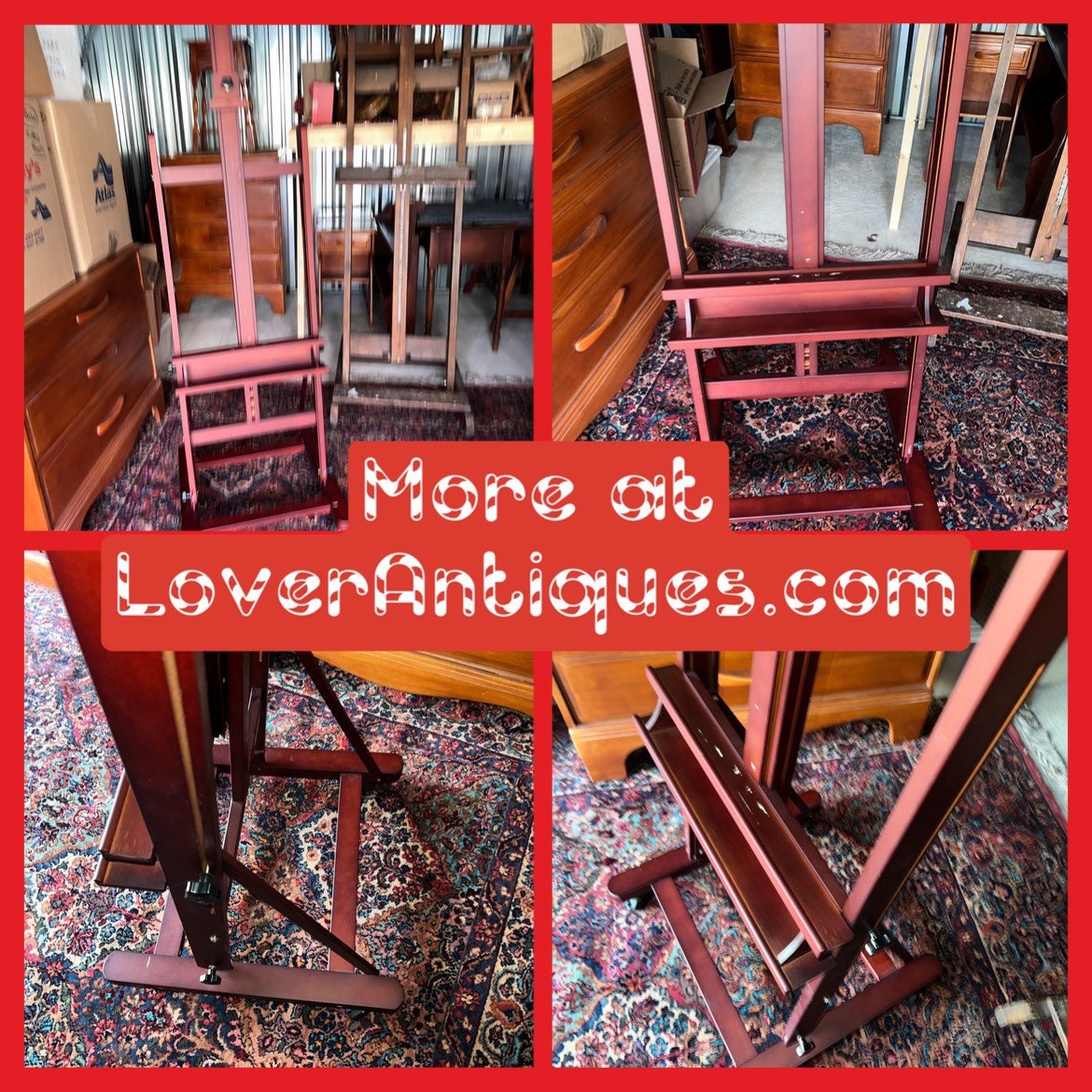 Antique Large Art Easel Artwork Wood Stand TV Art Stand Lover Antiques and Vintage