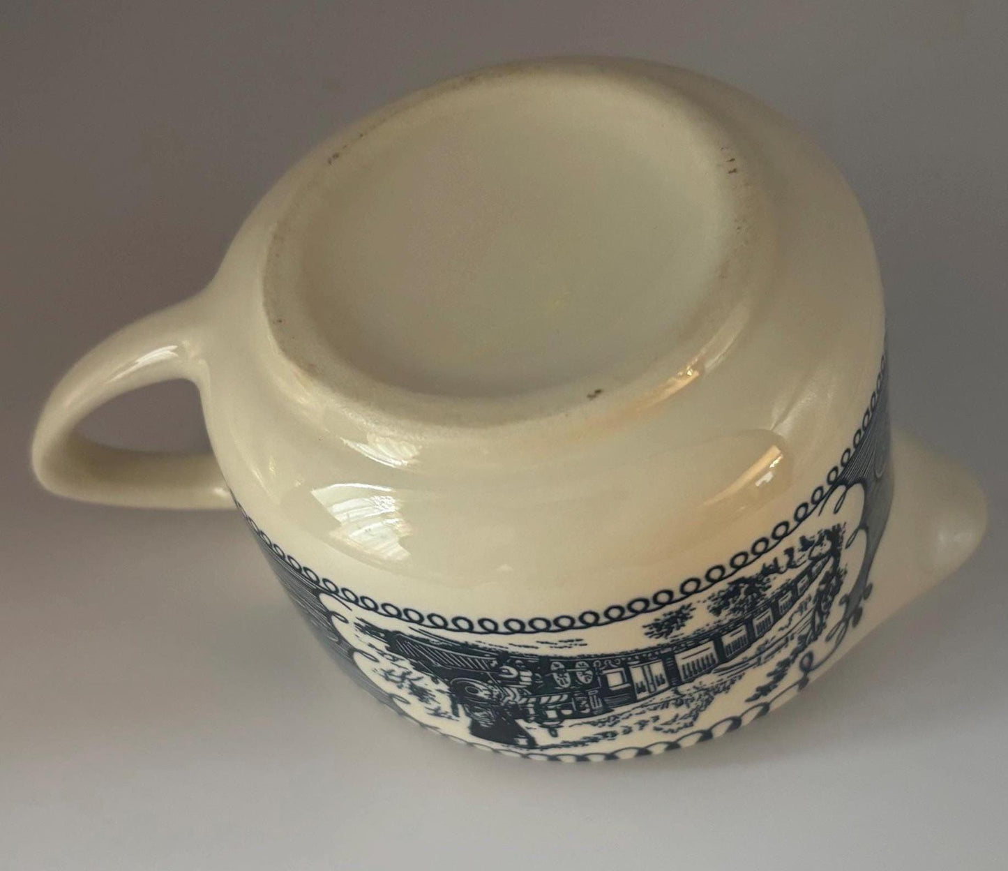 Vintage Currier & Ives Blue and White Creamer Mini Pitcher Lover Antiques and Vintage