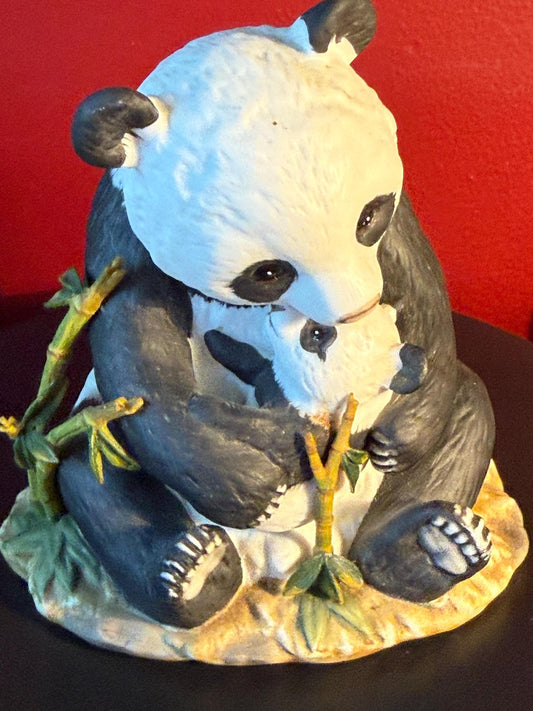Vintage Homco Masterpiece Porcelain Panda Bear Mother and Cub Figurine Collectible