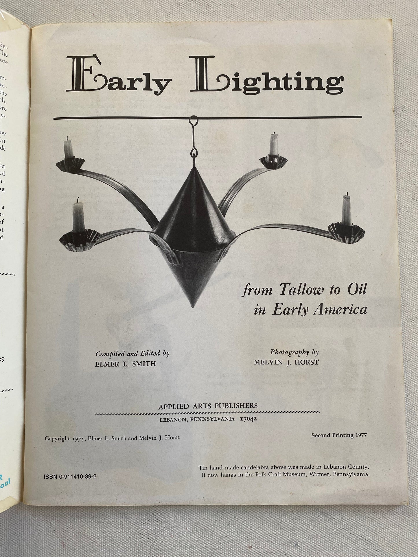 Early Lighting in America Book: Tallow to Oil - 1977 Applied Arts