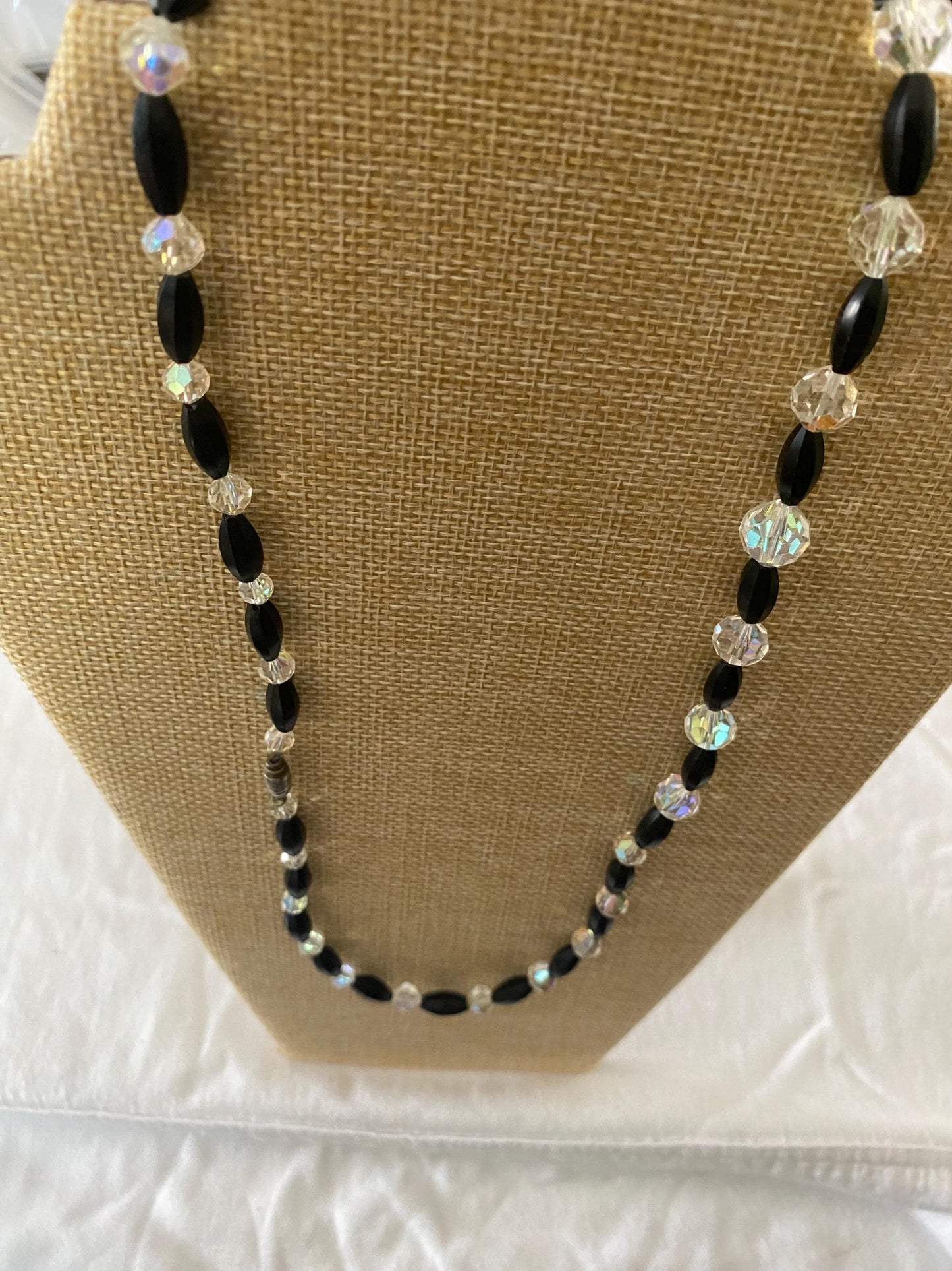 Vintage Black Crystal Beaded Necklace - Like New Condition