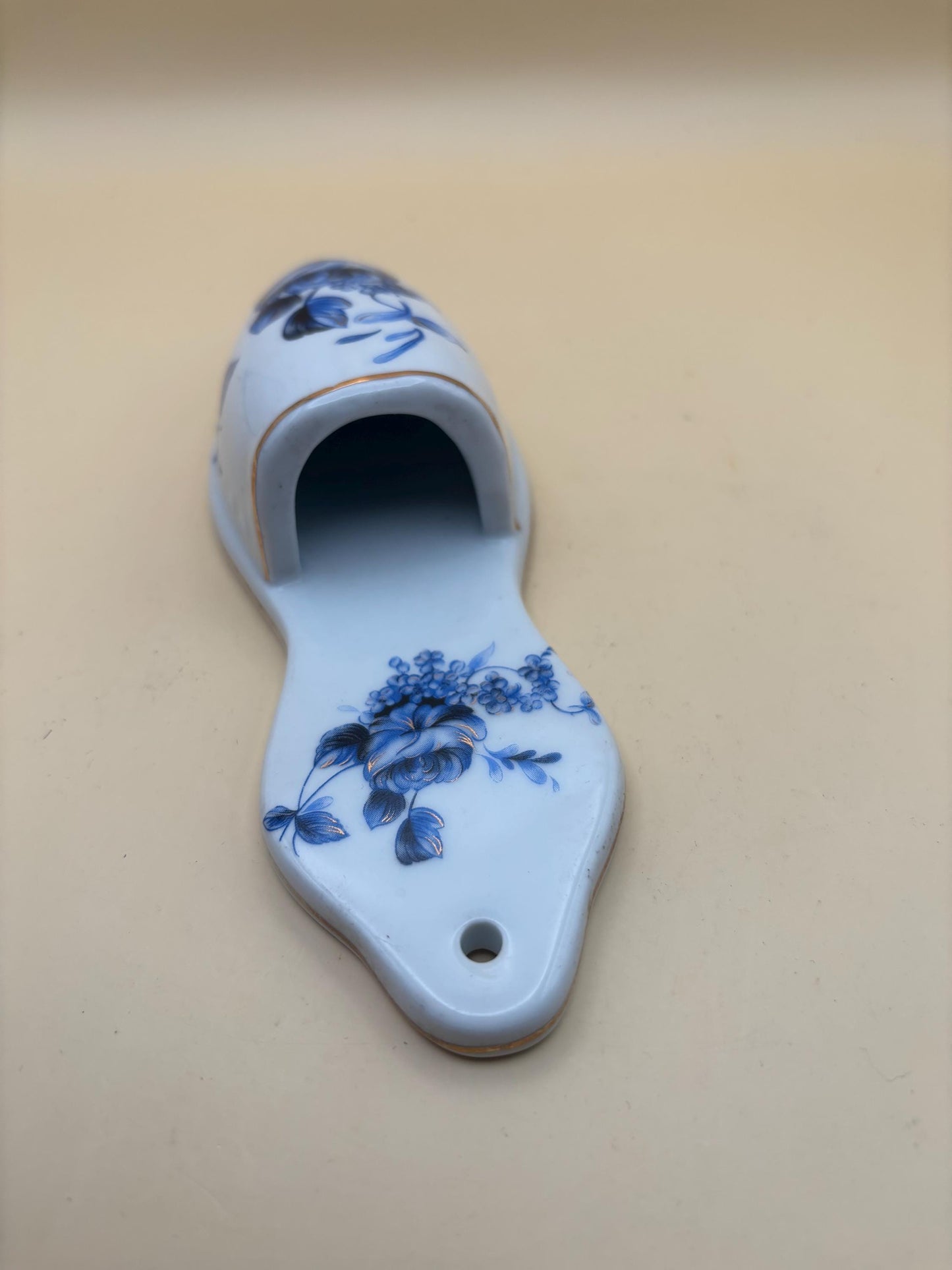 Vintage Blue Floral Porcelain Wall Pocket Vase