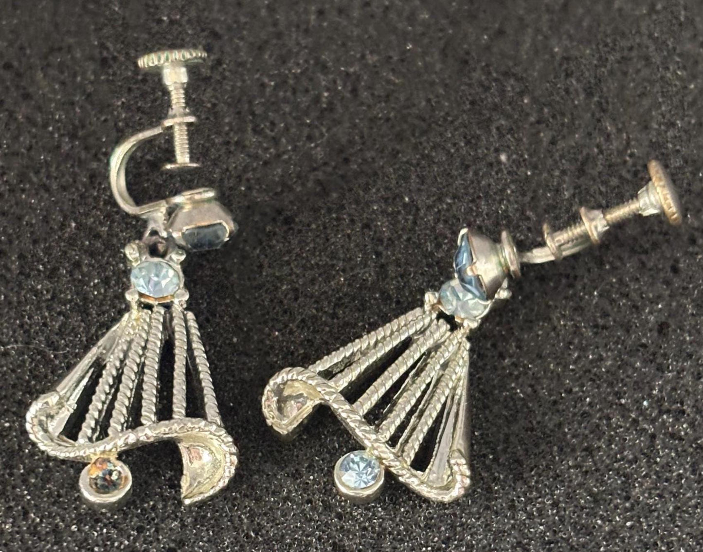 Vintage Silver & Aquamarine Rhinestone Earrings Lover Antiques and Vintage