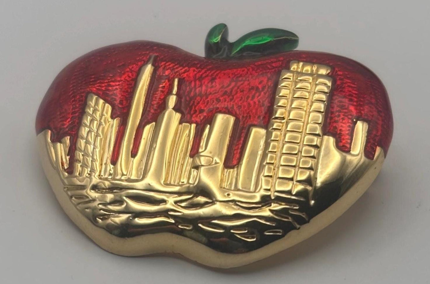 Vintage Apple with NYC Skyline Pin Brooch Lover Antiques and Vintage