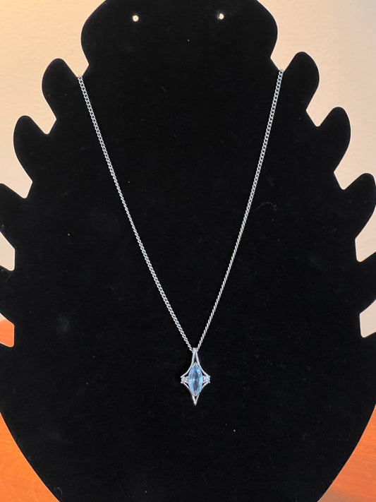 Vintage Pendant Necklace 11” long jewelry in silver tone diamond shaped