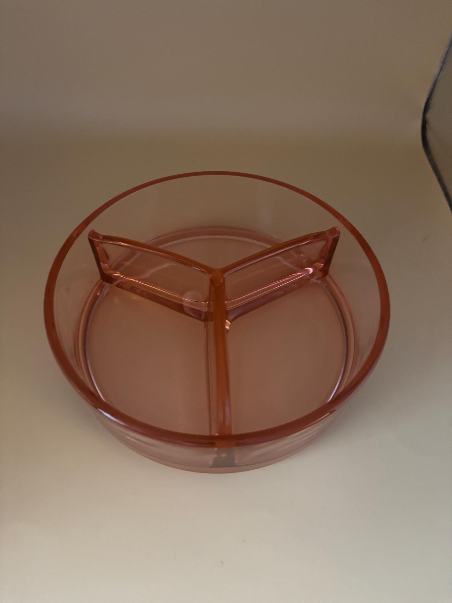 Vintage Pink Fostoria Versailles Glass Divided Relish Bowl