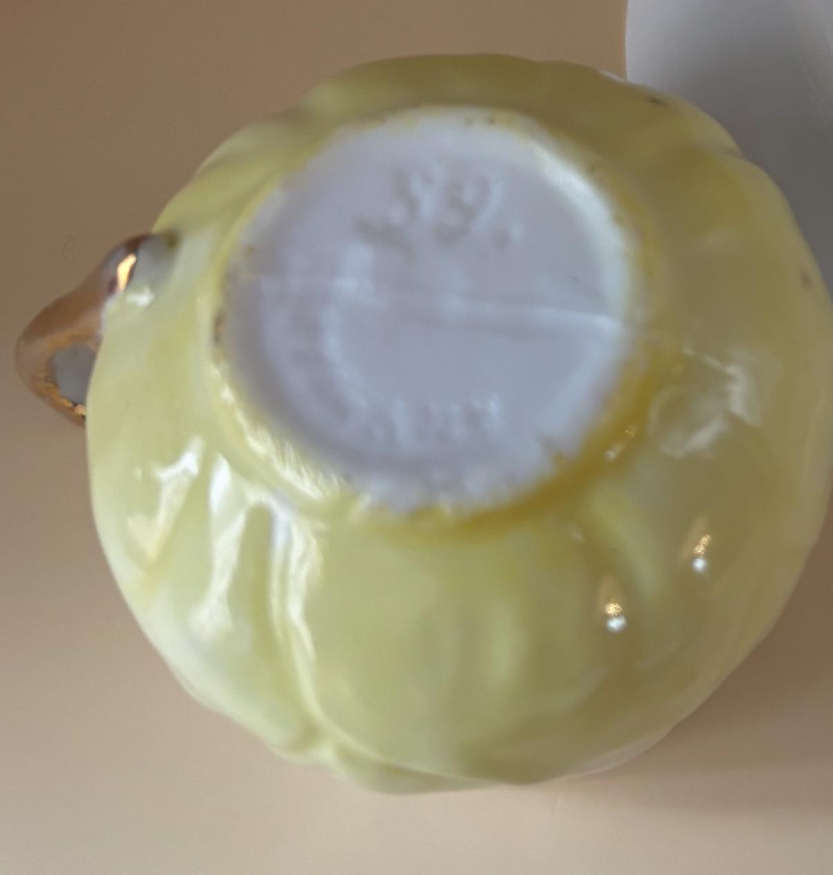 Shelley England Porcelain Tea Cup and Saucer Plate, Yellow & White Hombre, Signed and Numbered