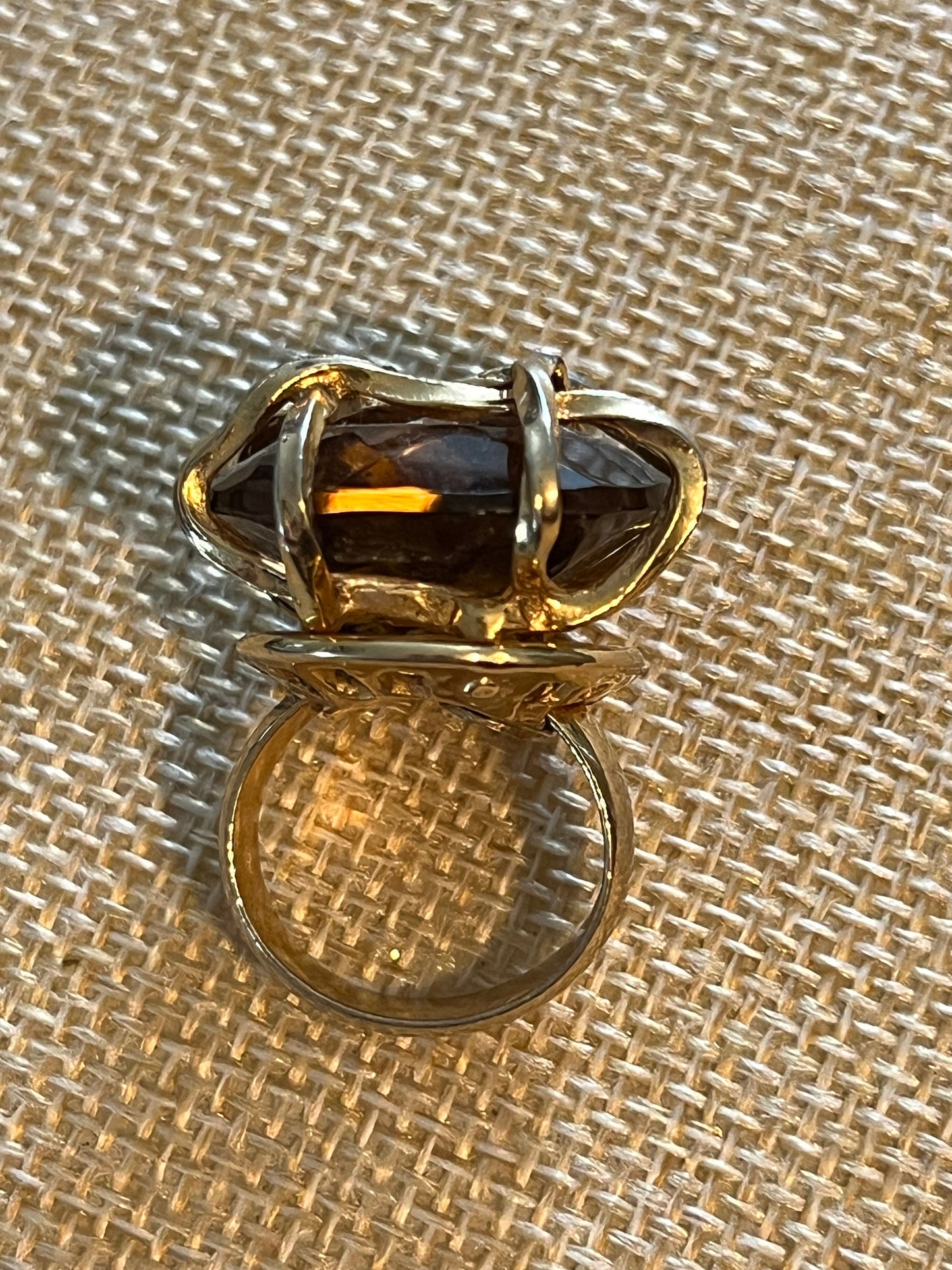 Vintage Hattie Carnegie Tiger Eye Ring: Caged Statement Jewelry