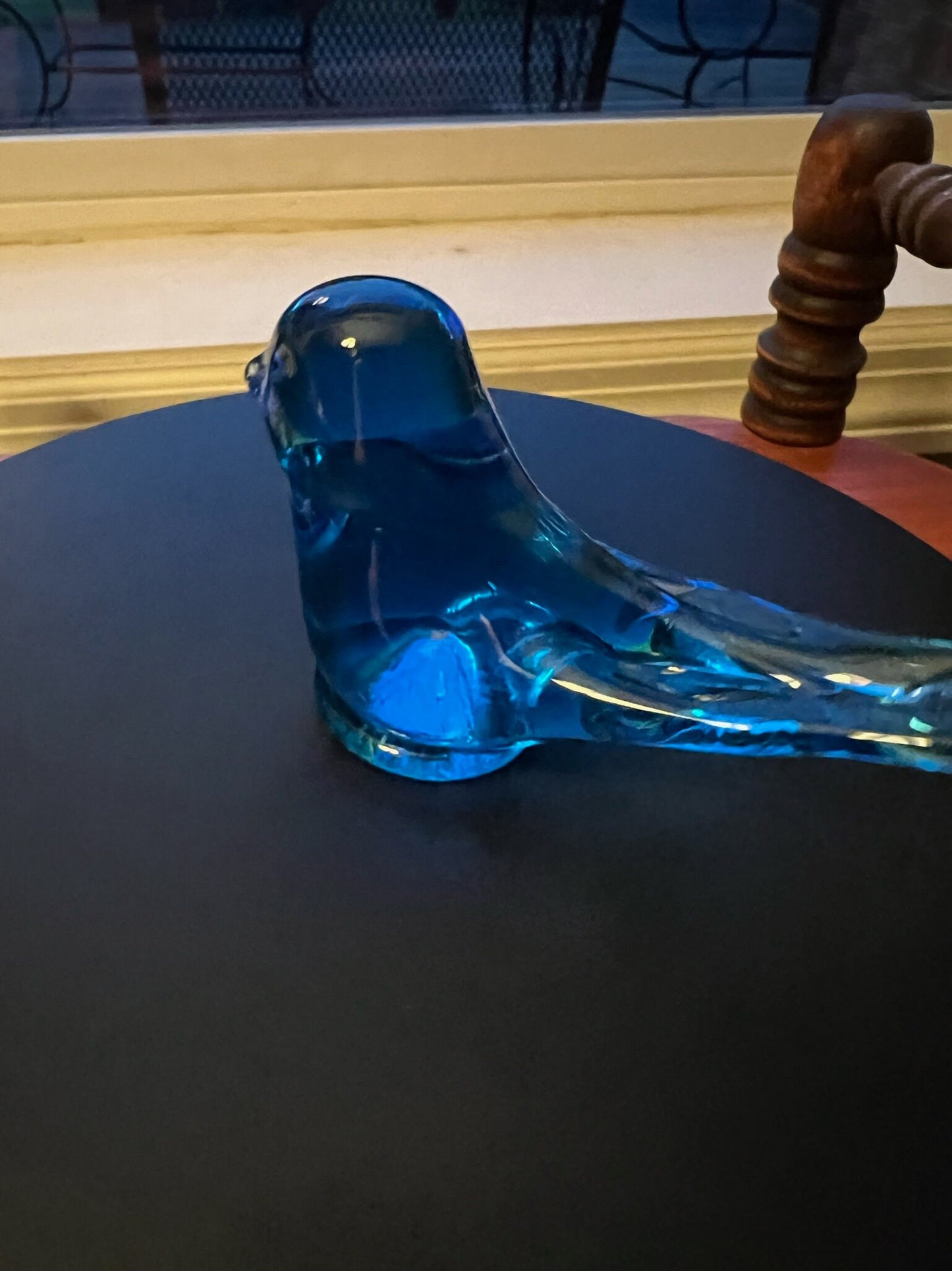 Vintage Blue Glass Bluebirds of Happiness - Leo Ward Signed Art Glass 1989