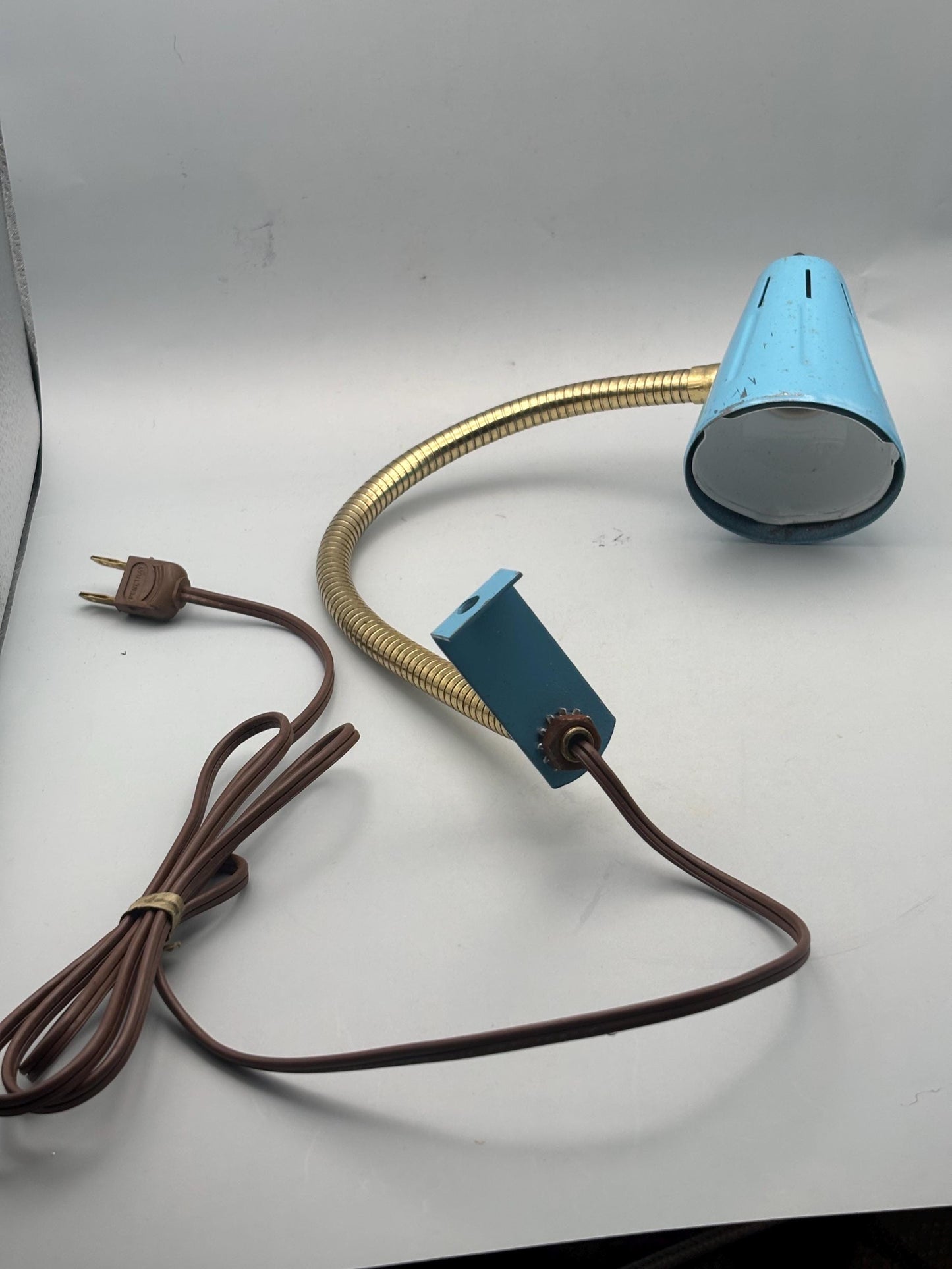 Mid Century Modern Desk Lamp, Vintage Desk Office Light, Metal Aqua Blue Lamp, Goose Neck Lamp