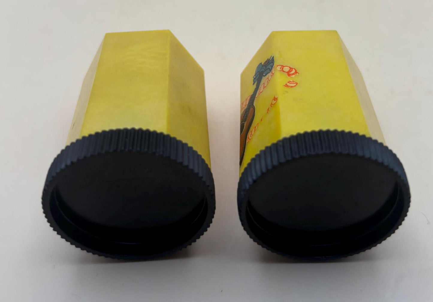 Vintage Mid Century Retro Yellow Salt & Pepper Shakers with Guitar Design Lover Antiques and Vintage