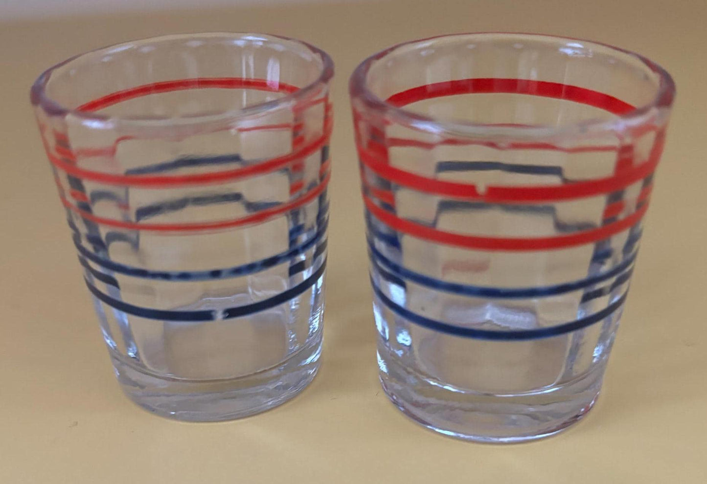 Vintage Red Blue Patriotic Set of 2 Shot Glasses Lover Antiques and Vintage