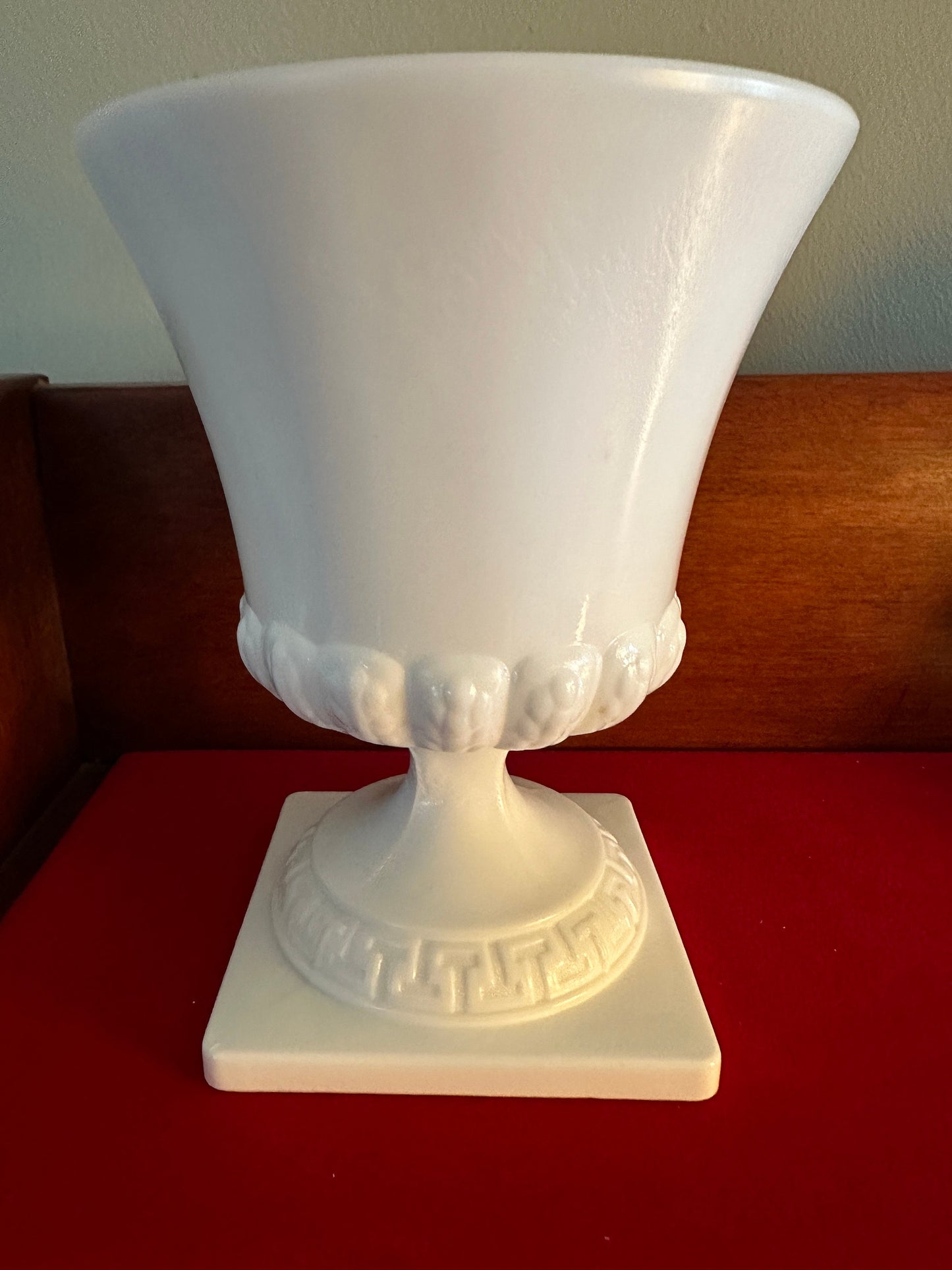 Vintage Milk Glass Urn Vase: Greek Key Planter