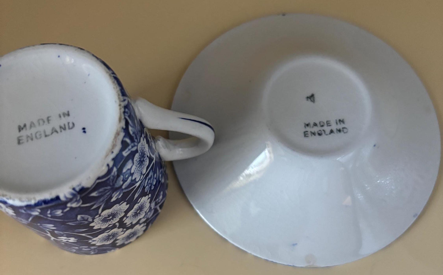 CALICO Blue and White Floral Espresso Cup and Saucer Royal Crownford Burleigh England Floral Transferware Lover Antiques