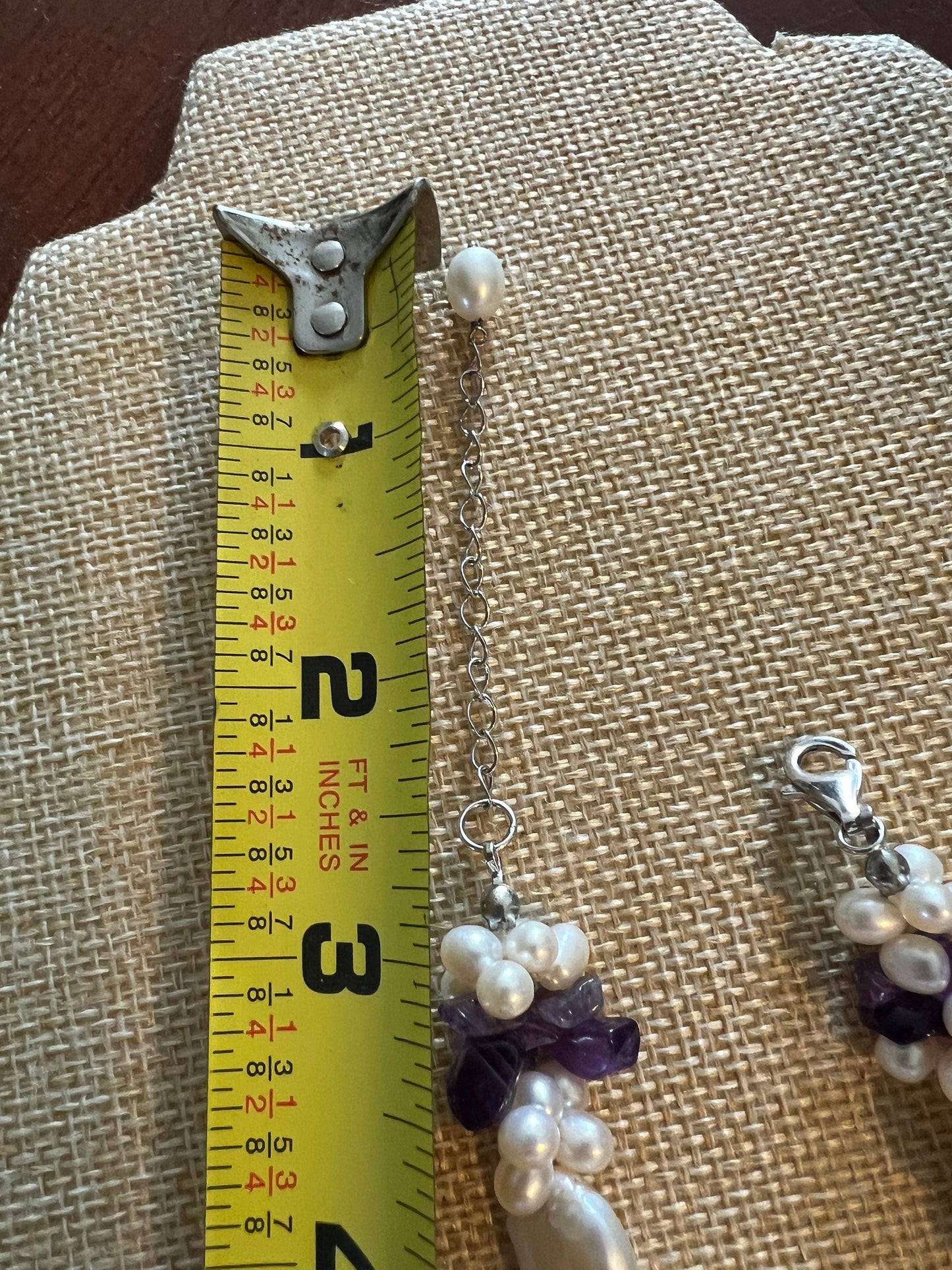 Vintage Pearl Amethyst Necklace: Sterling Silver Clasp, 15"