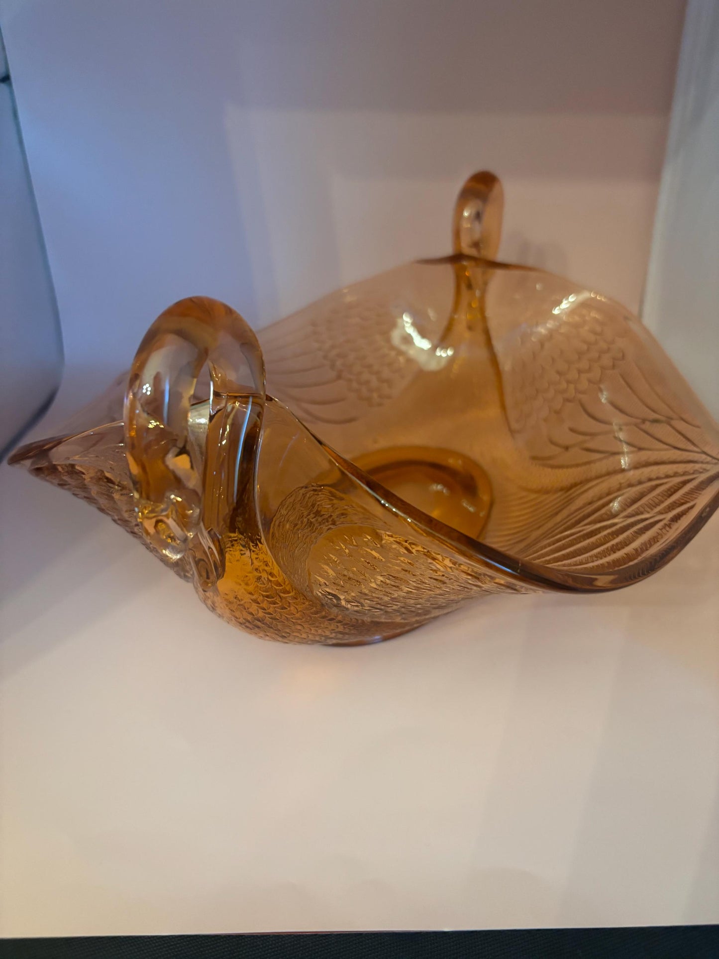 Vintage Fenton Peach Depression Glass Swan Platter Bowl Swan Handles & Feather Design Lover Antiques and Vintage