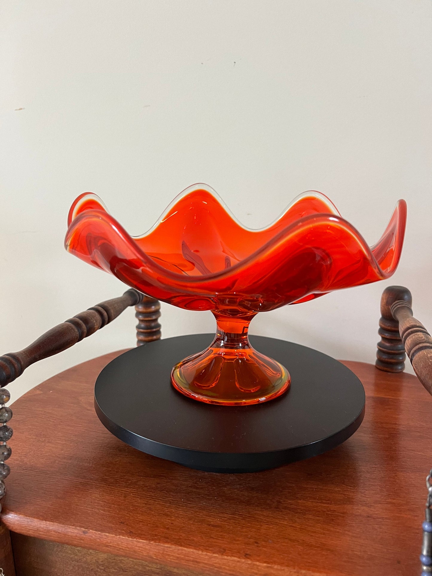 Vintage Viking Persimmon 6 Petal Compote Vase Bowl Pedestal Dish Amberina Glass Footed Vase Lover Antiques and Vintage