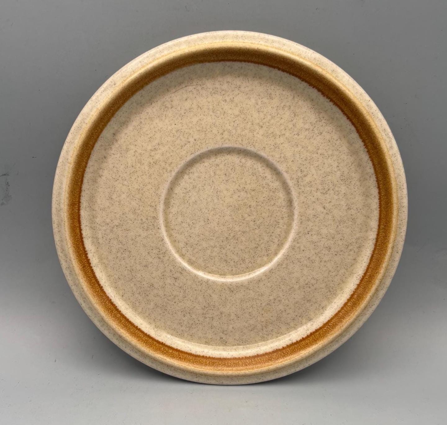 Vintage Mikasa Saucer Plate Stone Manor Stoneware F5800 Tan Speckle With Brown Trim Lover Antiques and Vintage