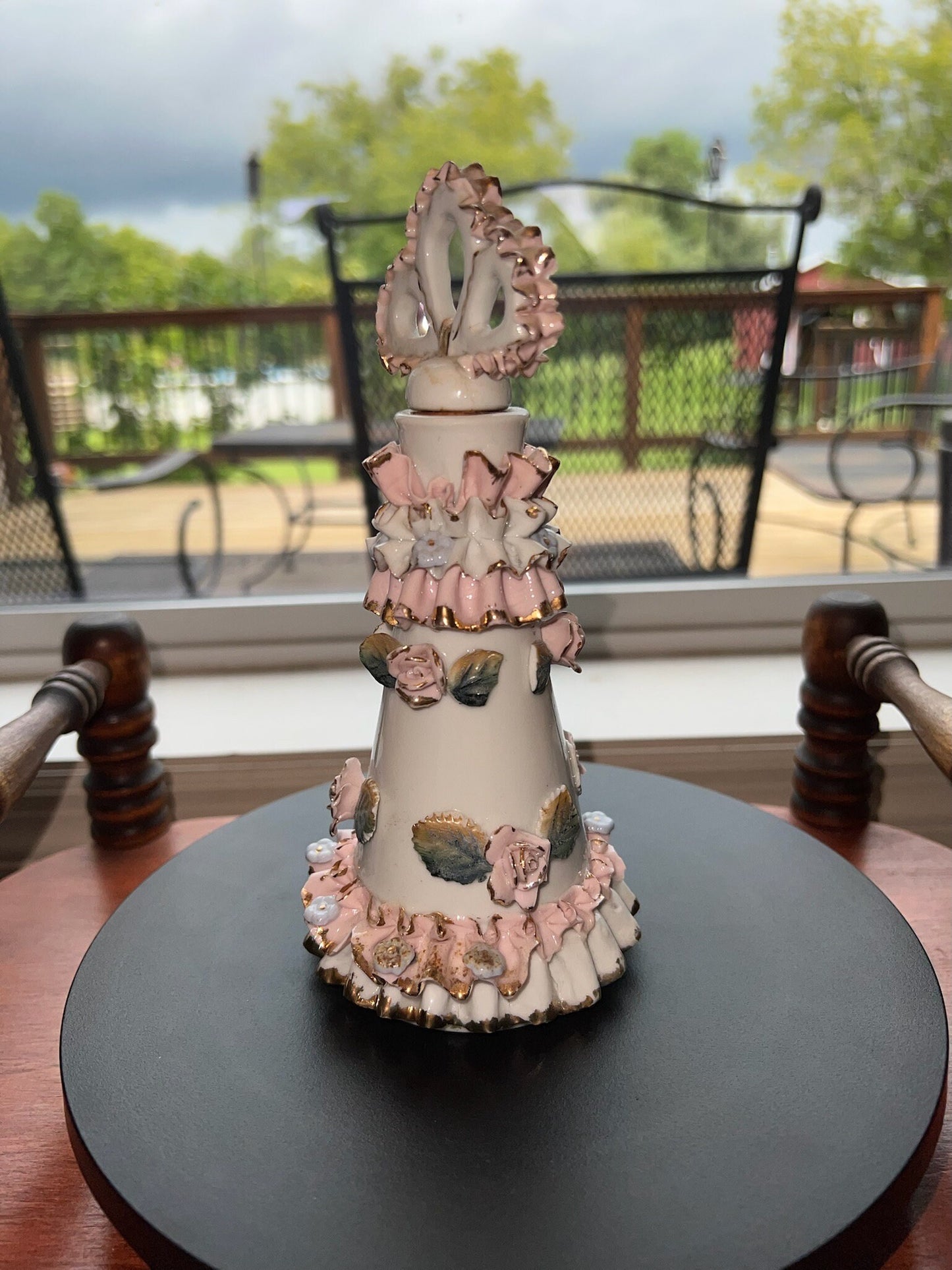 Vintage Thames Hand Painted Roses Perfume Bottle Ceramic Frilly Lace Lover Antiques and Vintage