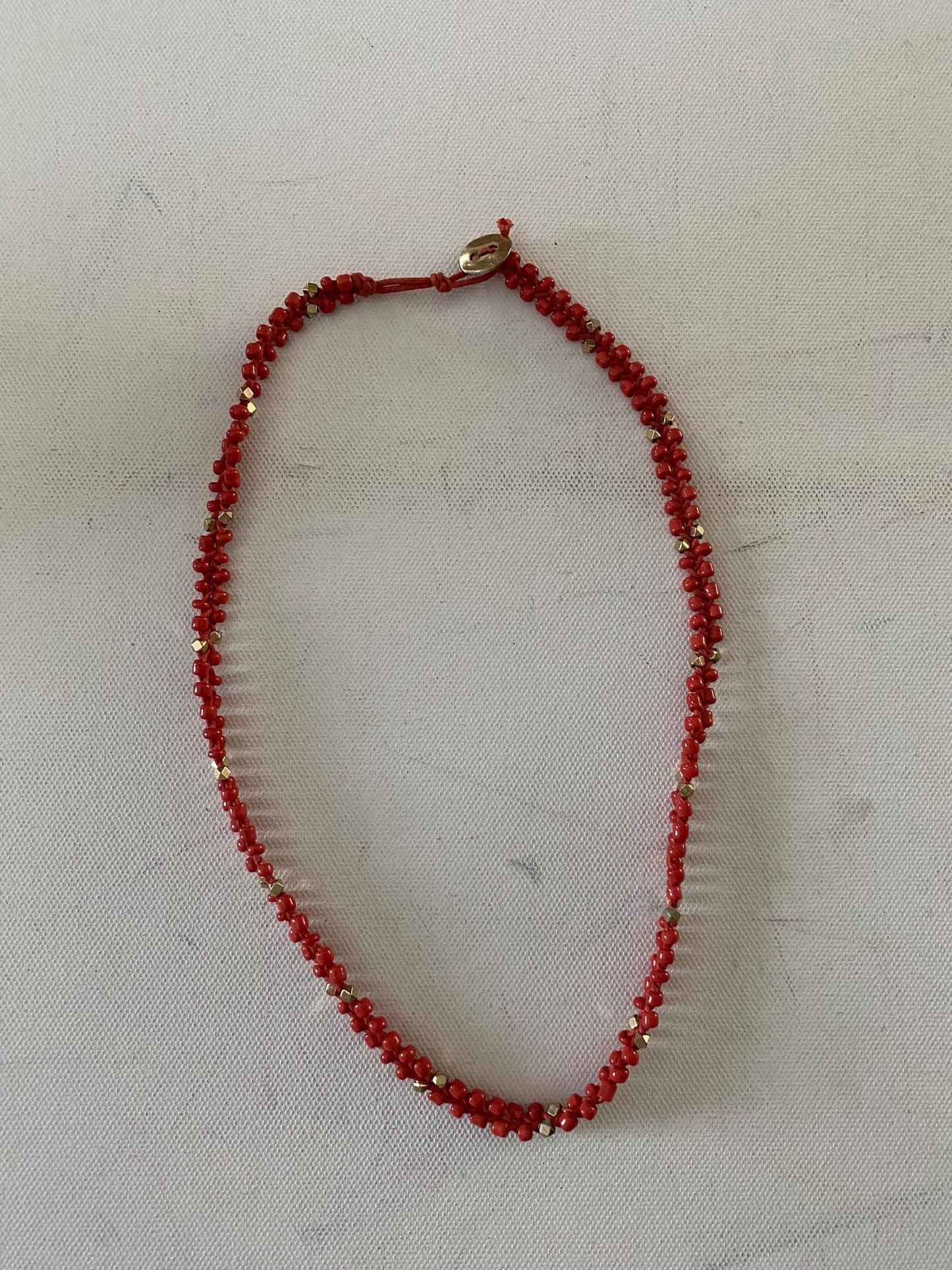 Vintage Red Bead Necklace: Gold Accent Jewelry
