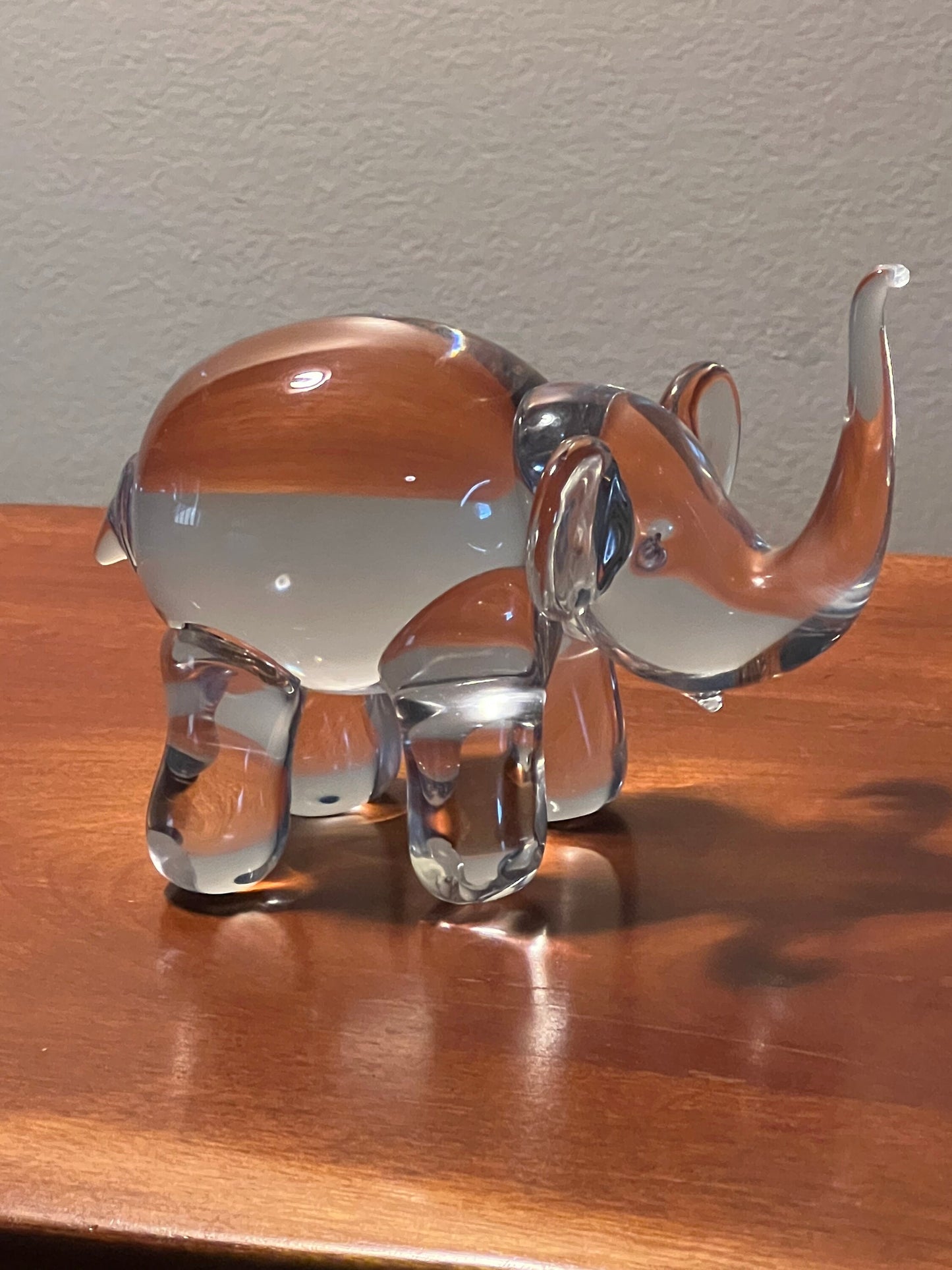 Vintage Art Glass Crystal Elephant with its trunk up lucky elephants Cartoon Style Glass Art Lover Antiques and Vintage