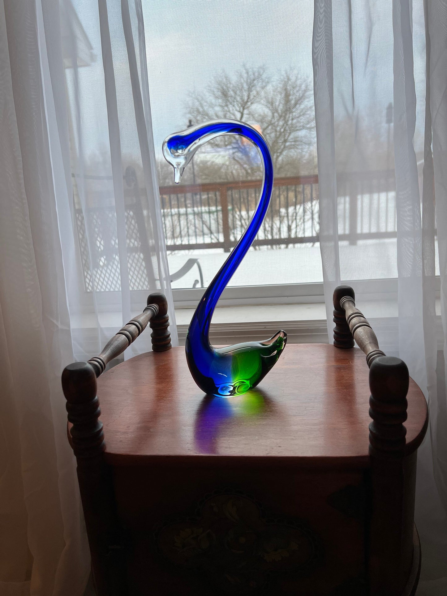 Vintage Blue and Green Hand Blown Glass Swan Stunning Figurine Glass Art 12” tall Great Gift Lover Antiques and Vintage