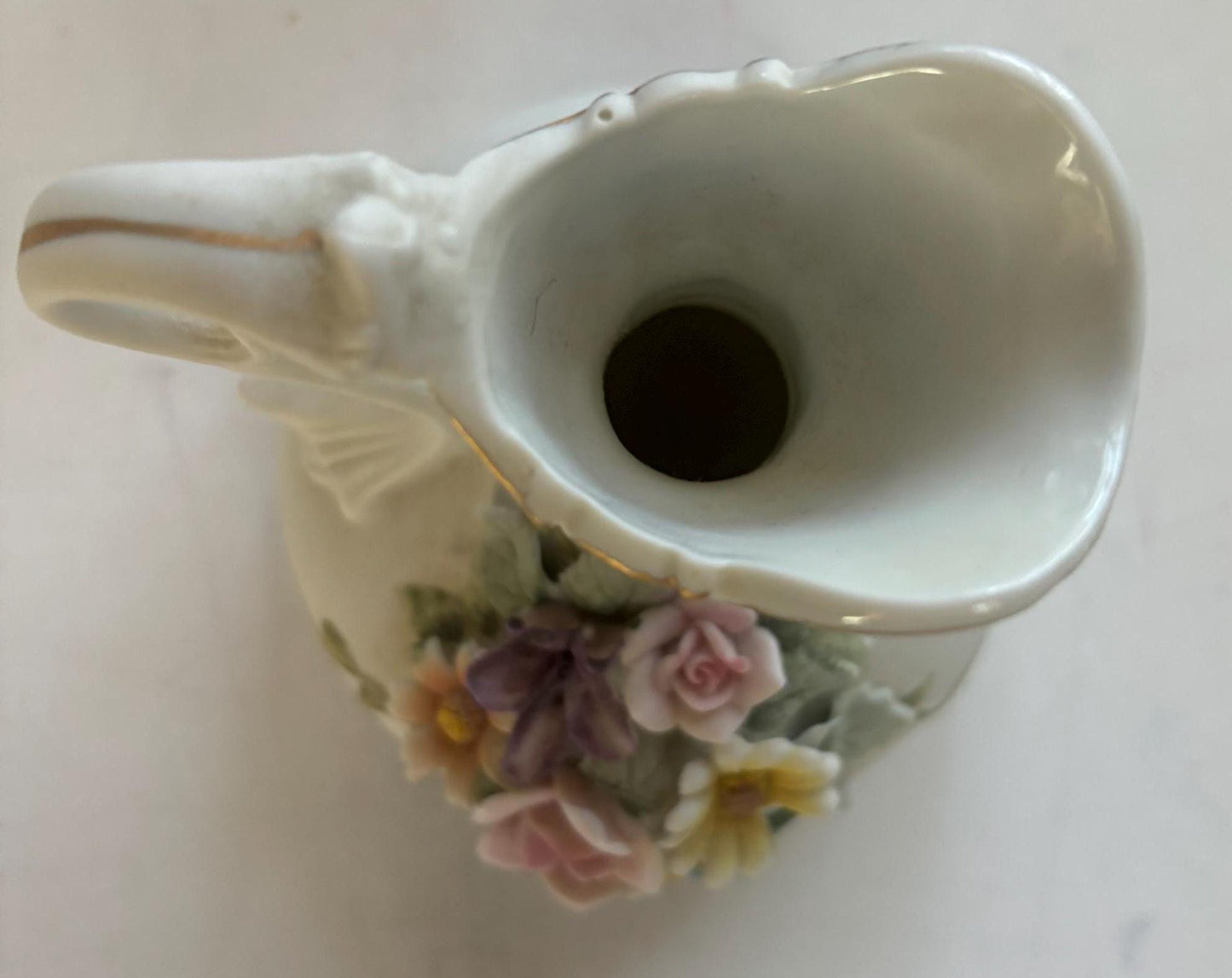 Vintage Lefton Hand Painted Porcelain Pitcher with Handle Capodimonte Figurine Numbered KW4196 Lover Antiques and Vintage