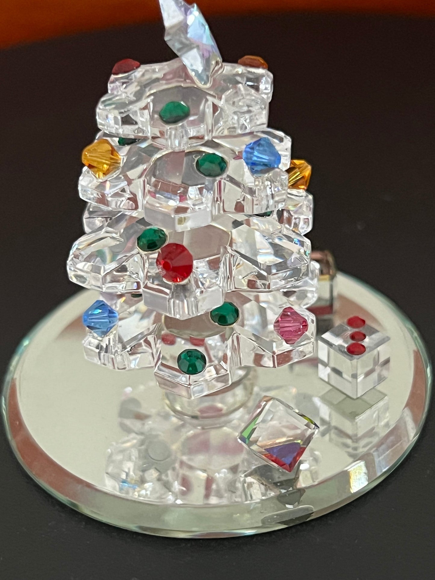 Vintage Glass Christmas Tree with Ornmanets and Gifts, Crystal Glass Tree Figurine, Glass Tree, Lover Antiques and Vintage
