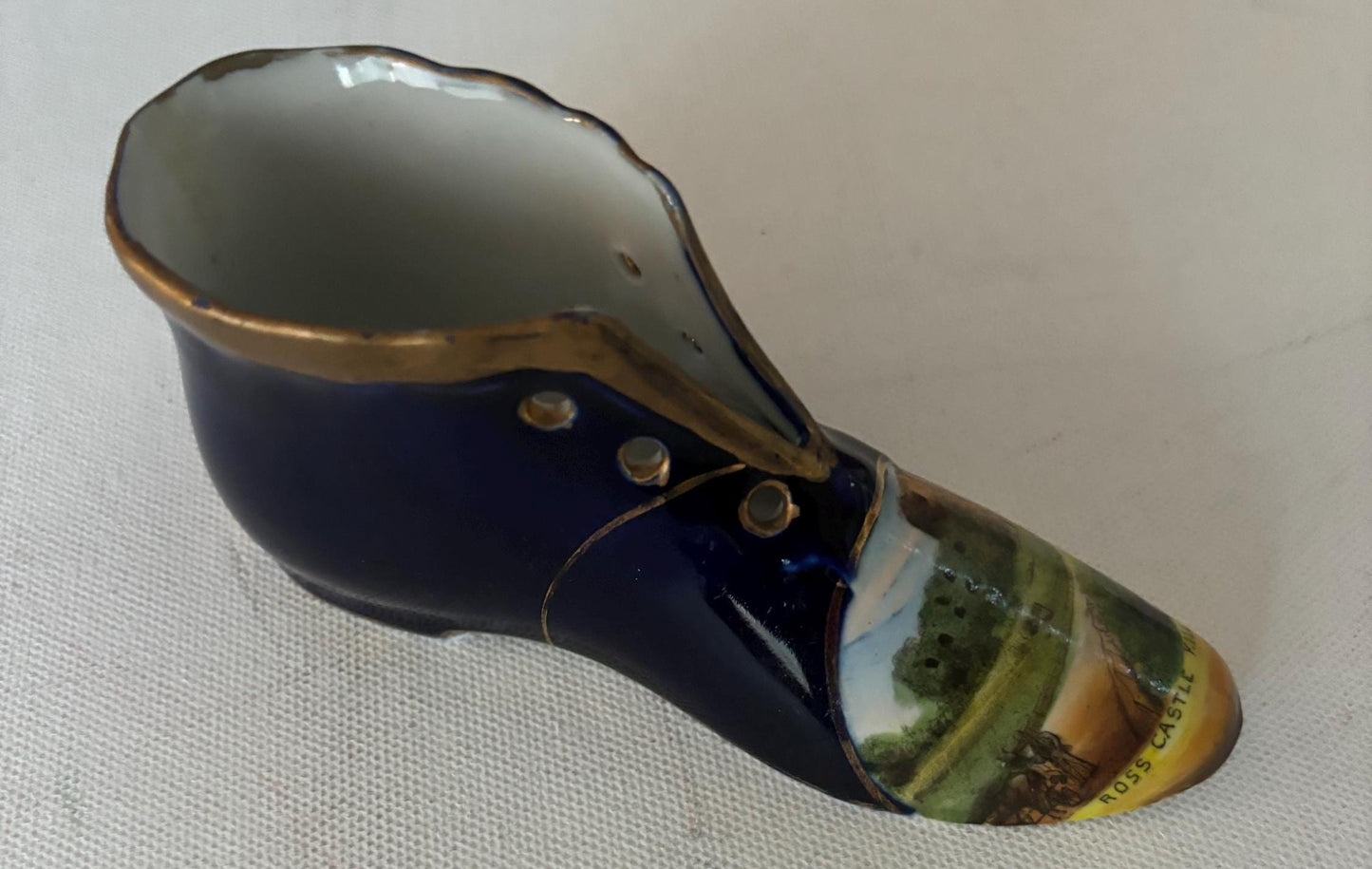 Antique Cobalt Blue Shoe RS Prussian Porcelain Hand Painted Slipper Royal Victoria Hotel Lover Antiques and Vintage
