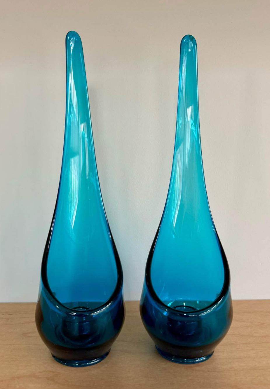 Vintage Viking Bluenique Swung Vase Candleholder Set: Lover Antiques