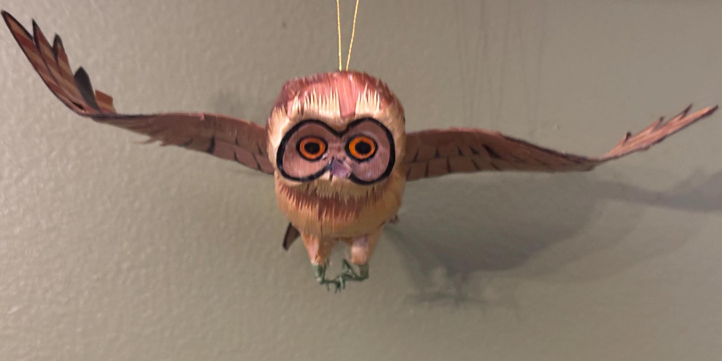 Flying Owl Copper Ornament, Bird Lover Gift, Handmade Soaring Owl, Unique Bird Statue for Her or Him
