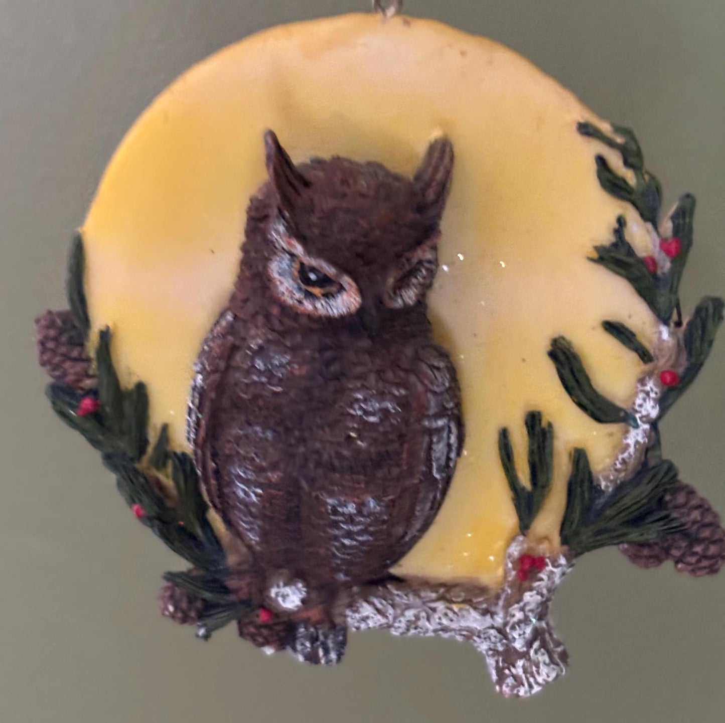 Vintage Owl Ornament Three Dimensional Owl Figurine Moon Background Lover Antiques and Vintage