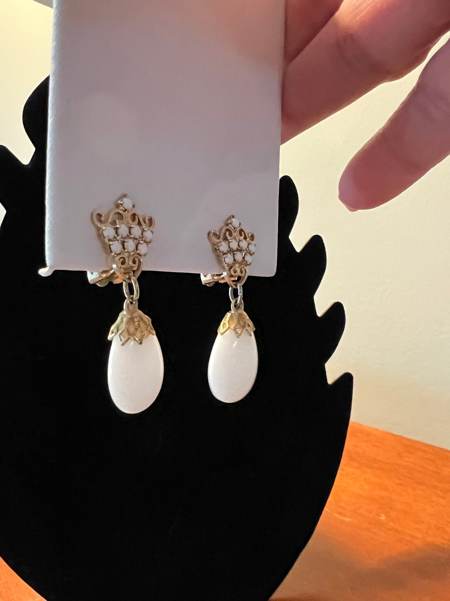 Vintage drop down royal Art Deco clip on earrings white crown estate jewelry earring Lover Antiques and Vintage
