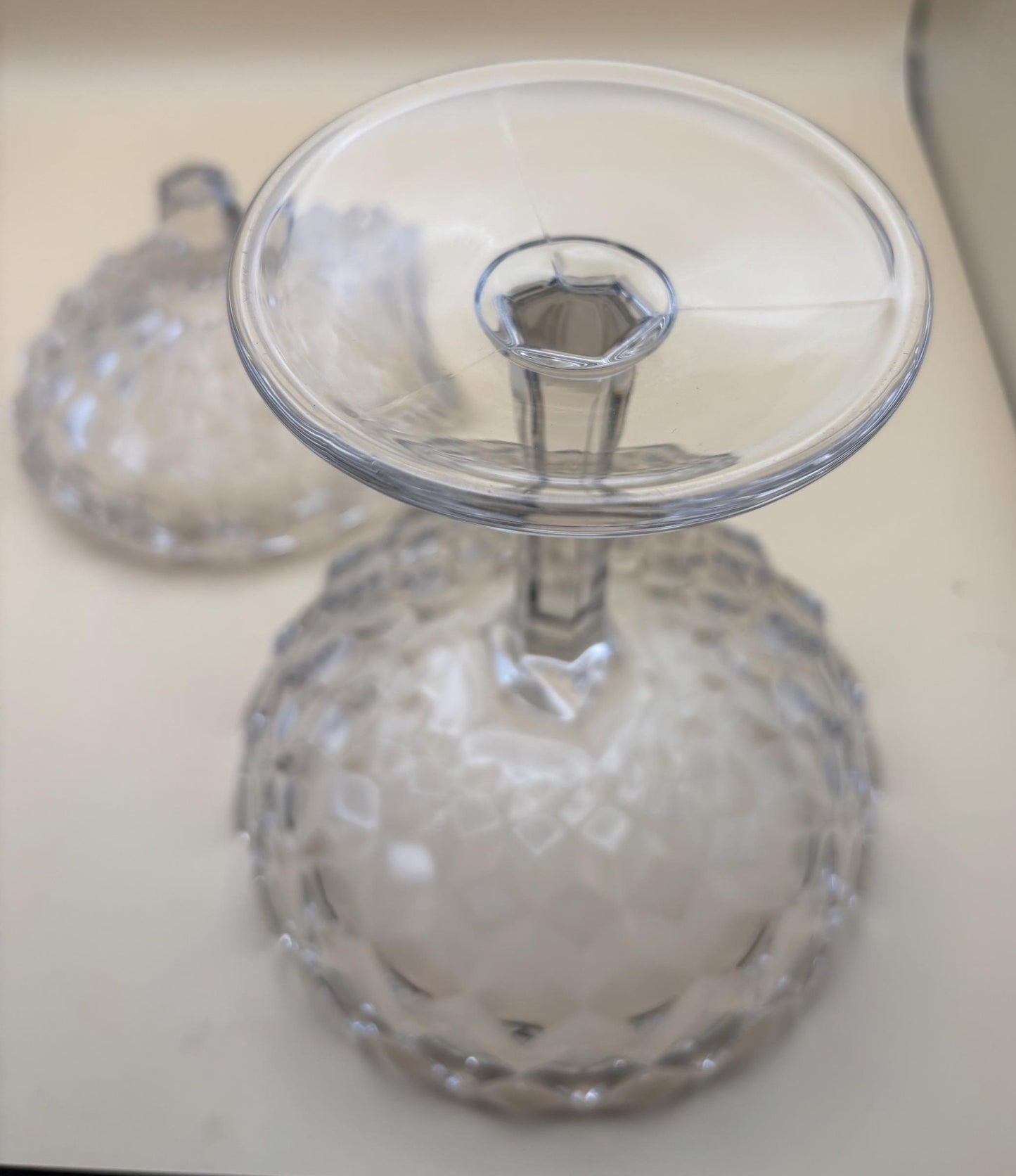 Vintage Fostoria American Cubist Glass Pedestal Candy Dish or Compote with Lid Lover Antiques and Vintage