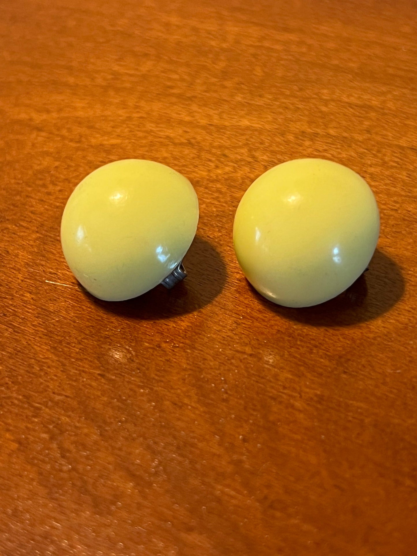 Vintage Button Yellow Clip on Mid Century Modern Earrings Classy Earrings