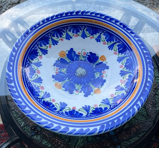 Vintage Italian Decorative Bowl signed by R.D.M P.AR, Blue and White Floral Art Dish