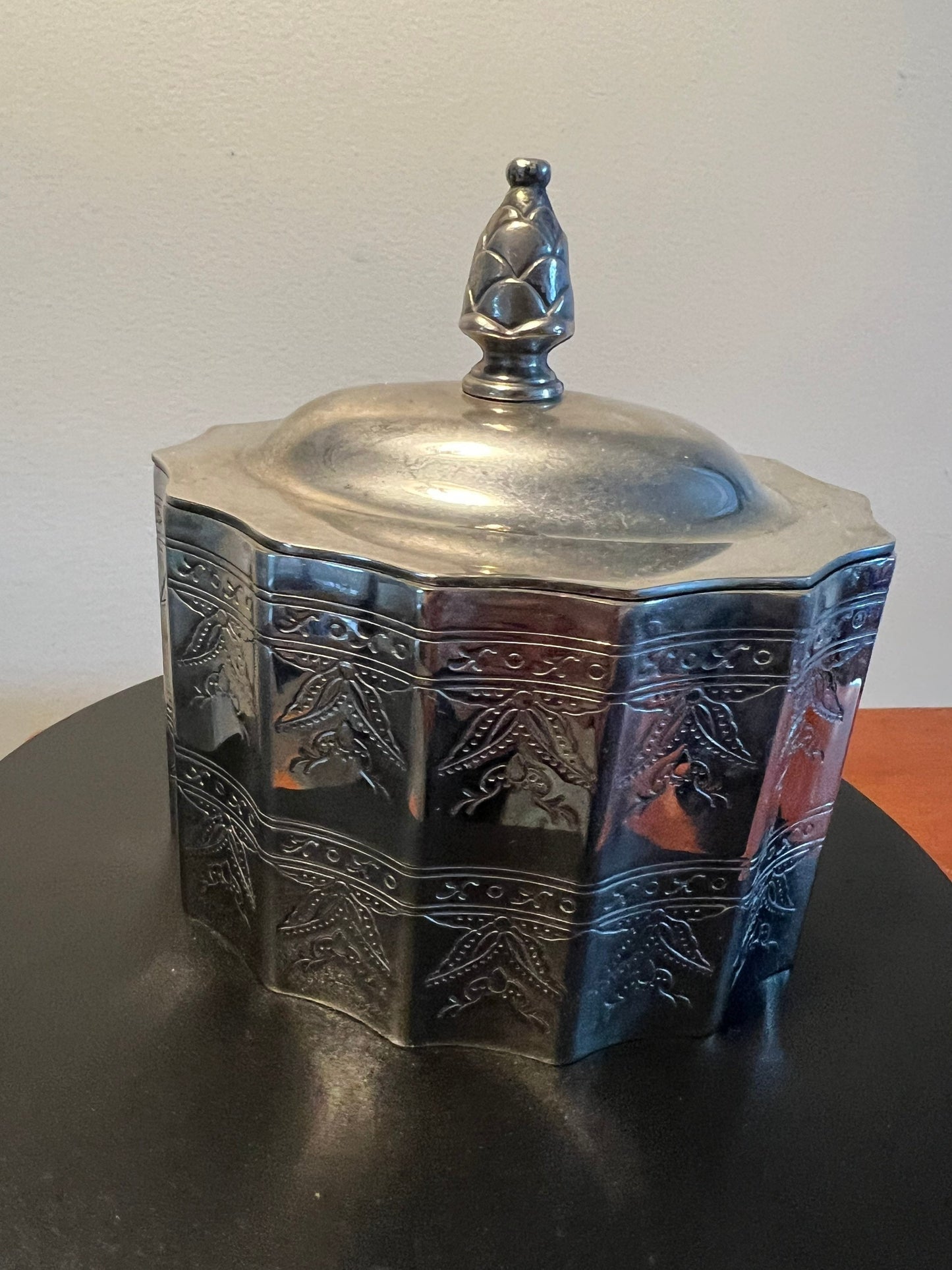 Vintage Godinger Silver Plate Trinket Box, Embossed Oval Jewelry Box