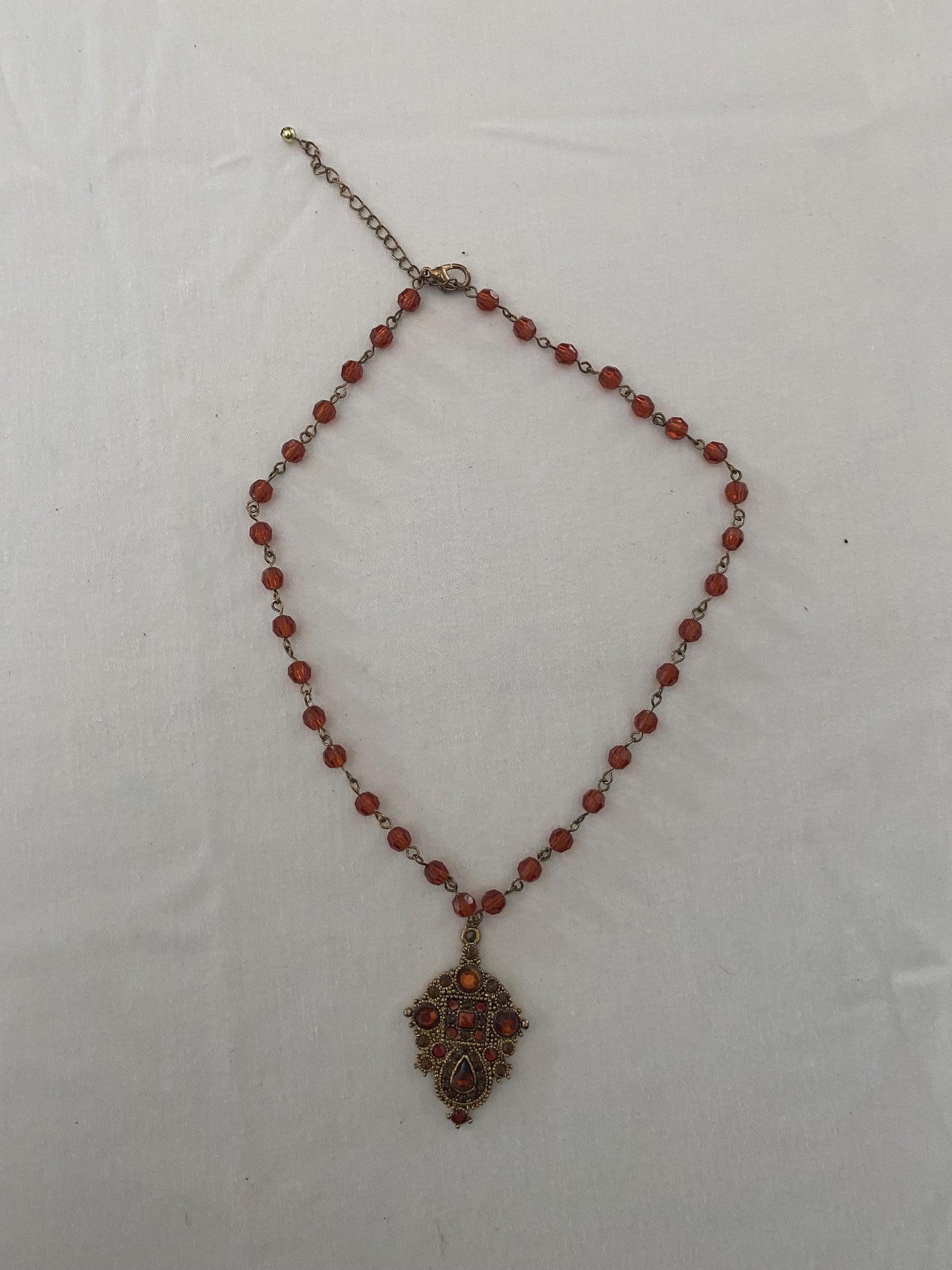 Vintage Amber Glass Czechoslovakian Beaded Necklace with Pendant